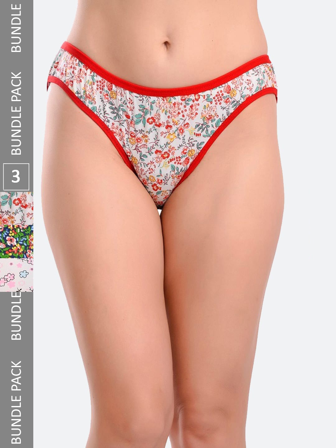 

Fleurt Assorted Pack Of 3 Printed Cotton Hipster Briefs