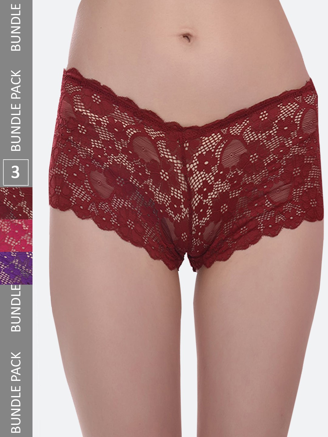 

Fleurt Women Pack Of 3 Assorted Self Design Boy Short Briefs