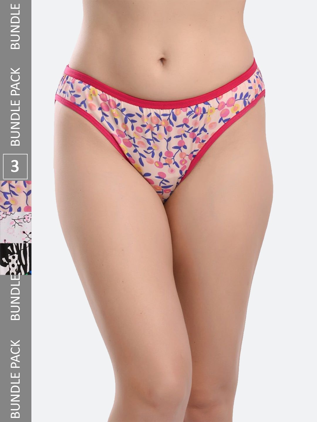 

Fleurt Assorted Pack Of 3 Printed Cotton Hipster Briefs