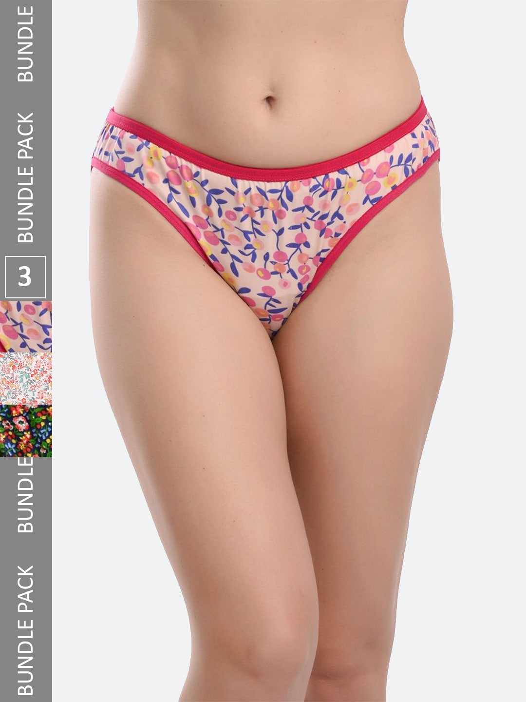 

Fleurt Assorted Pack Of 3 Printed Cotton Hipster Briefs