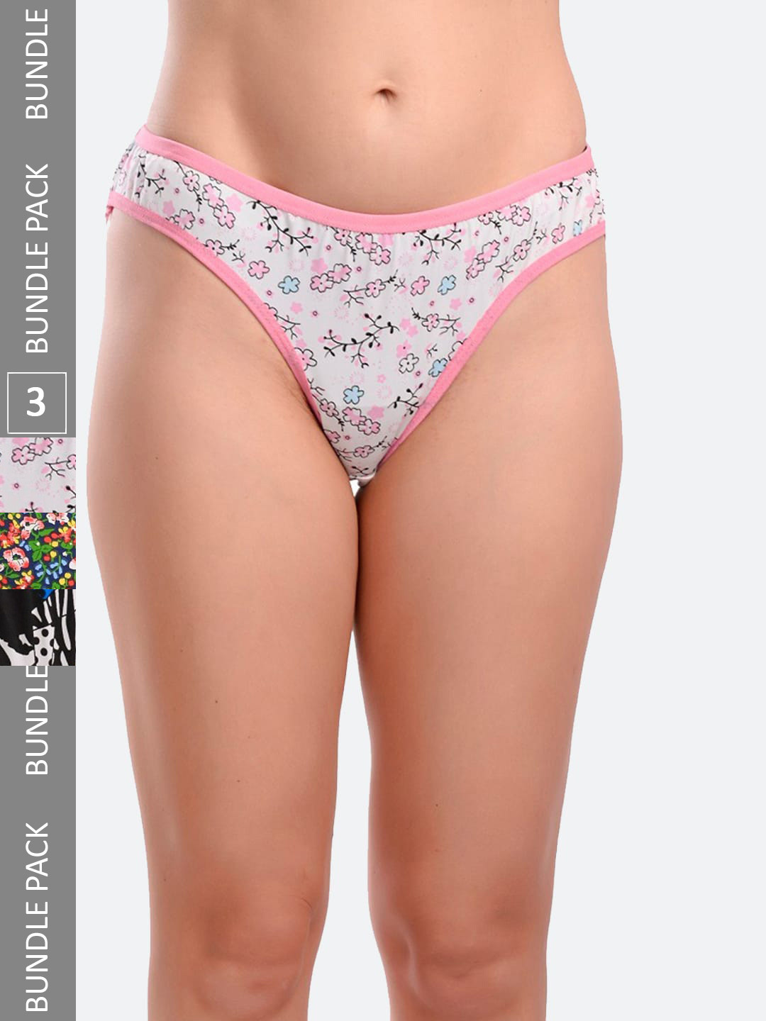 

Fleurt Assorted Pack Of 3 Printed Cotton Hipster Briefs