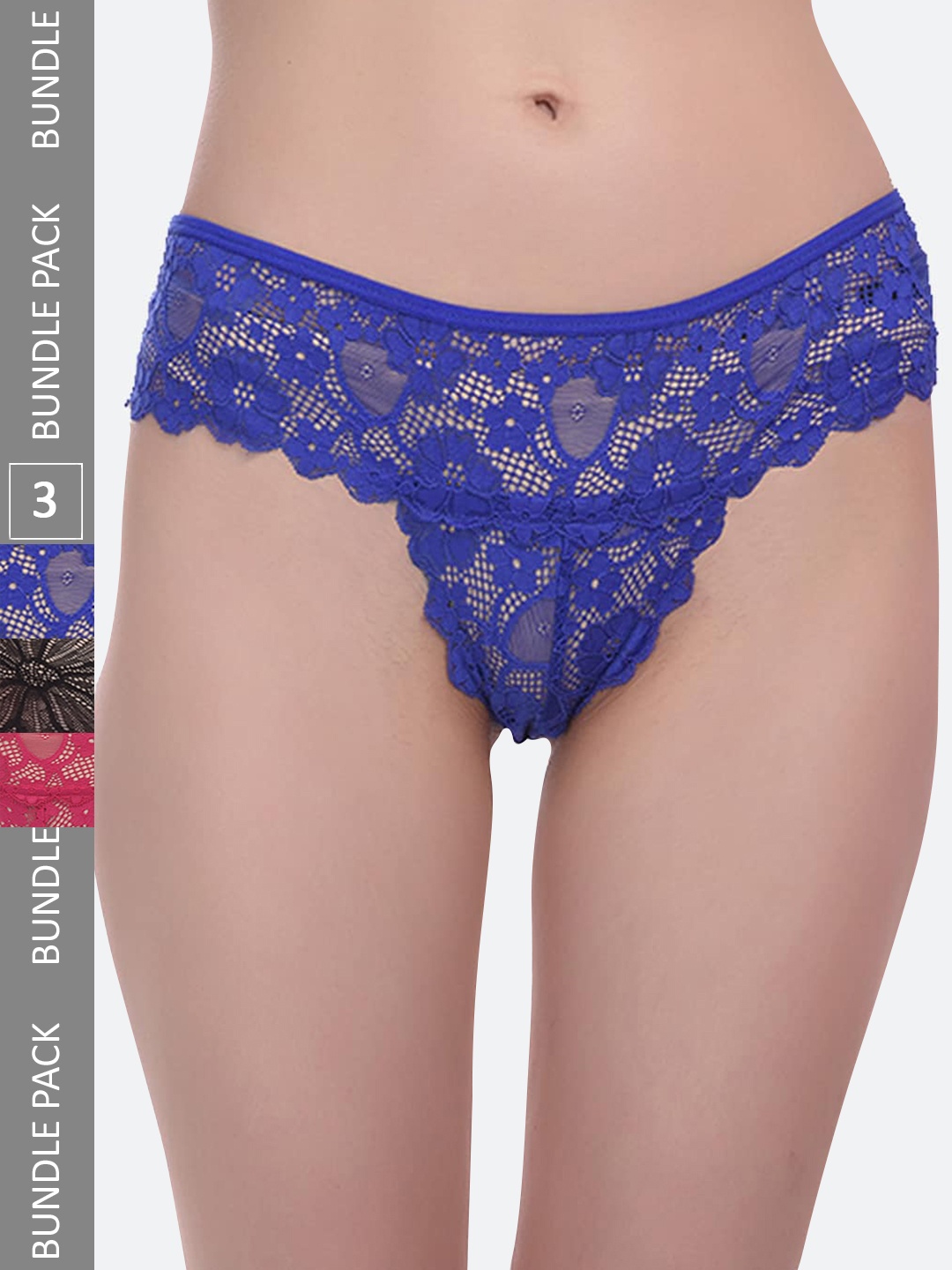 

Fleurt Women Pack Of 3 Assorted Self Design Thong Briefs