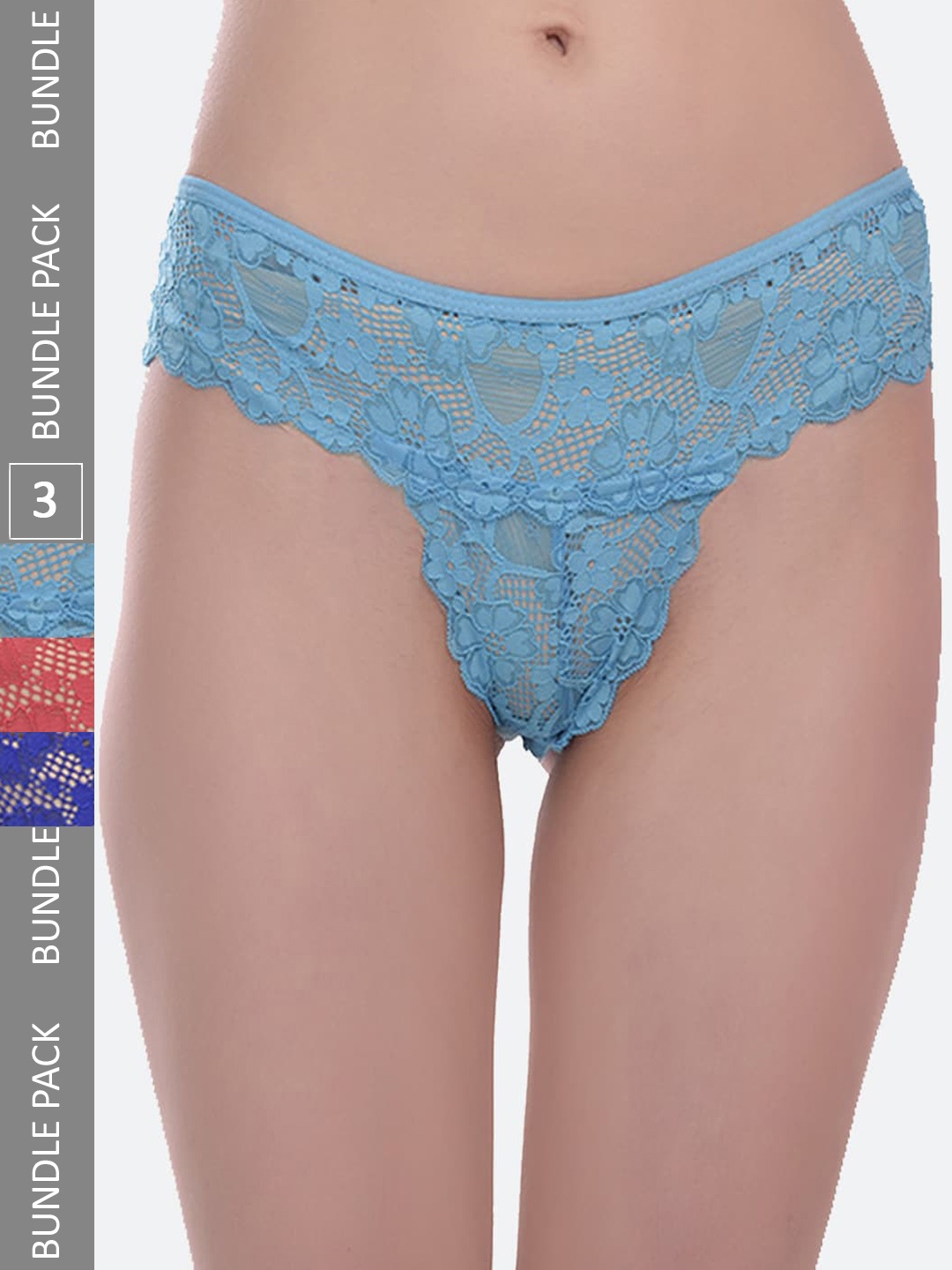 

Fleurt Pack Of 3 Assorted Lace Thong Briefs