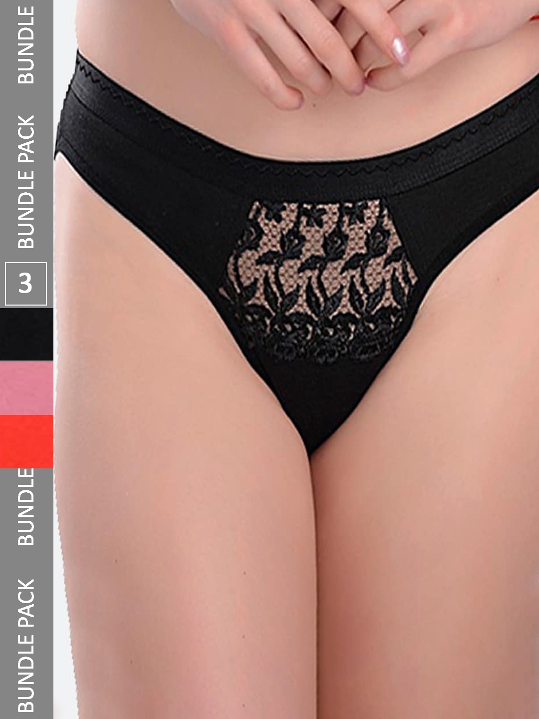 

Fleurt Women Pack Of 3 Self Design Assorted Hipster Briefs