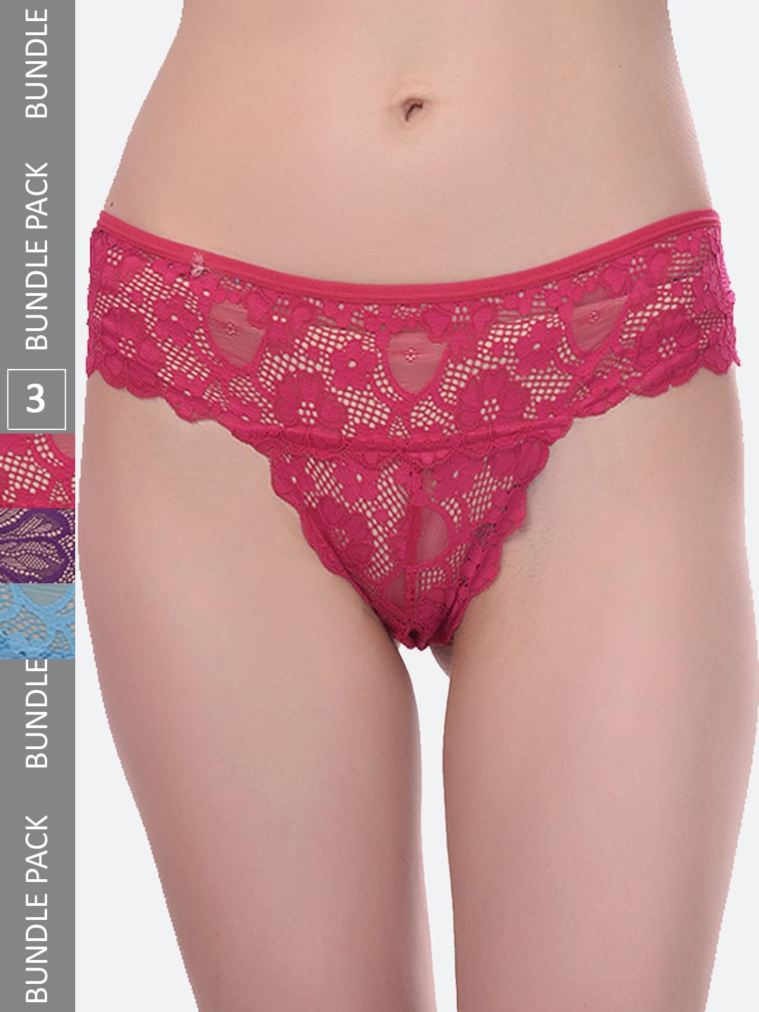 

Fleurt Pack Of 3 Assorted Lace Thong Briefs