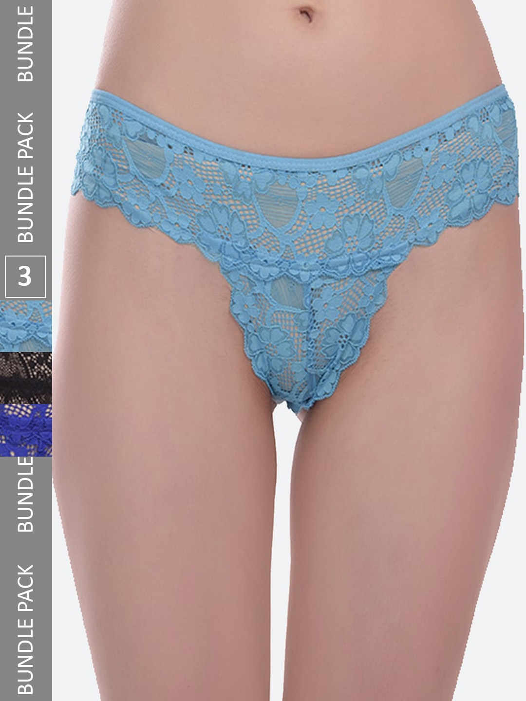 

Fleurt Pack Of 3 Assorted Lace Thong Briefs