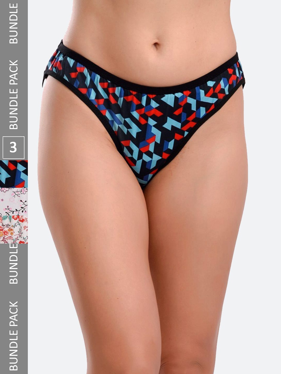 Fleurt Pack Of 3 Assorted Cotton Basic Briefs