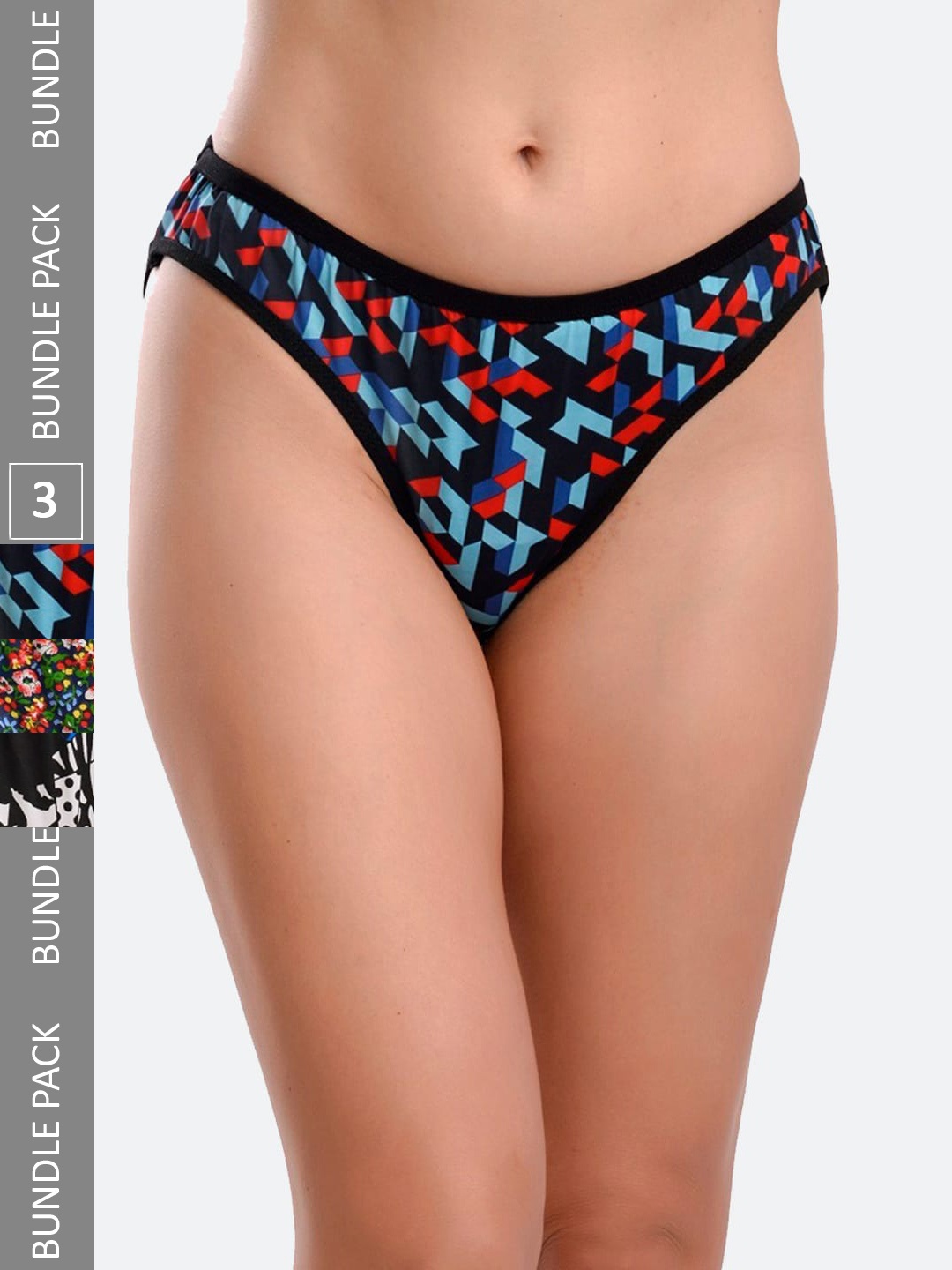 

Fleurt Pack Of 3 Printed Assorted Cotton Hipster Briefs