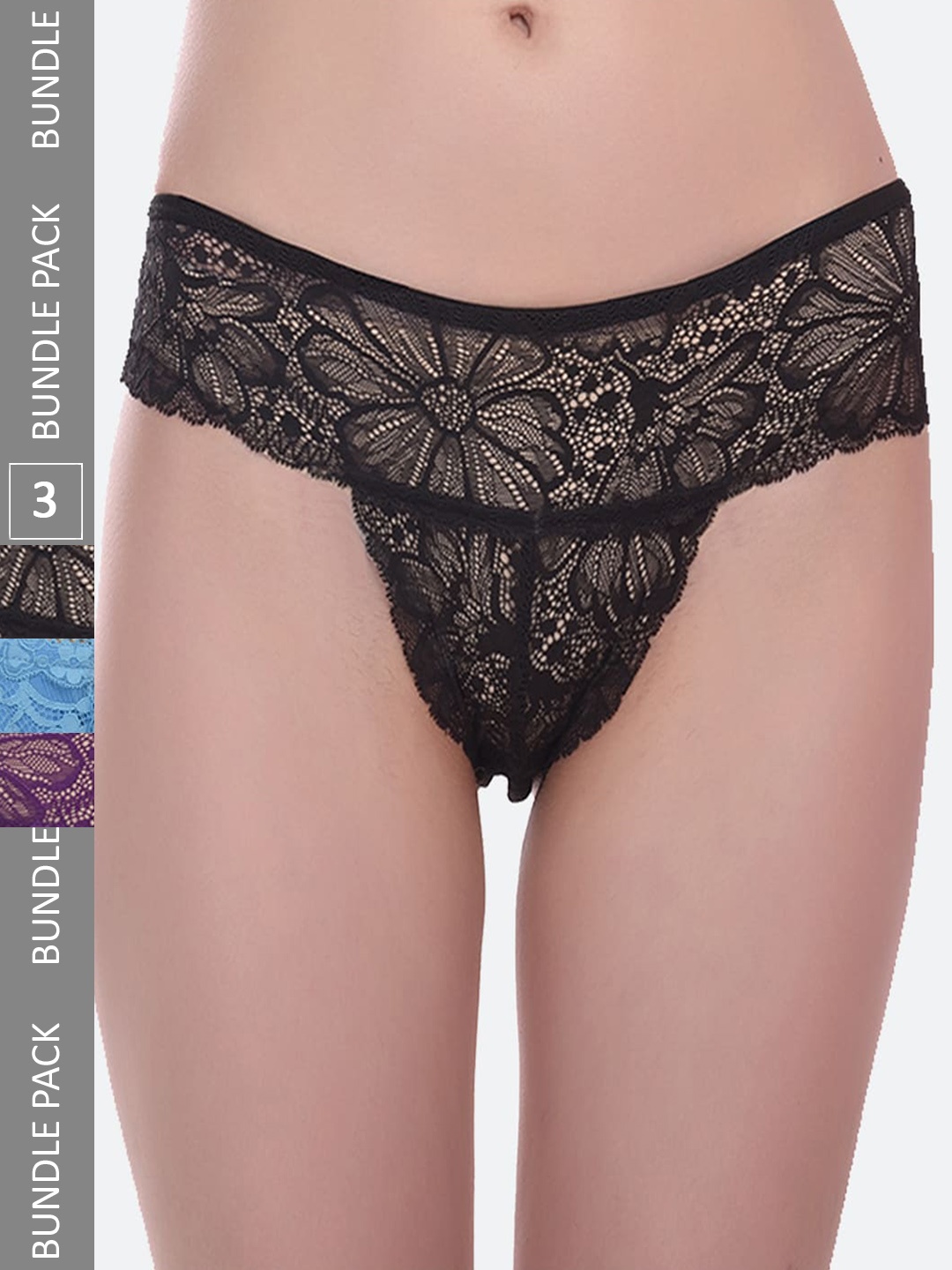 

Fleurt Pack Of 3 Assorted Lace Thong Briefs