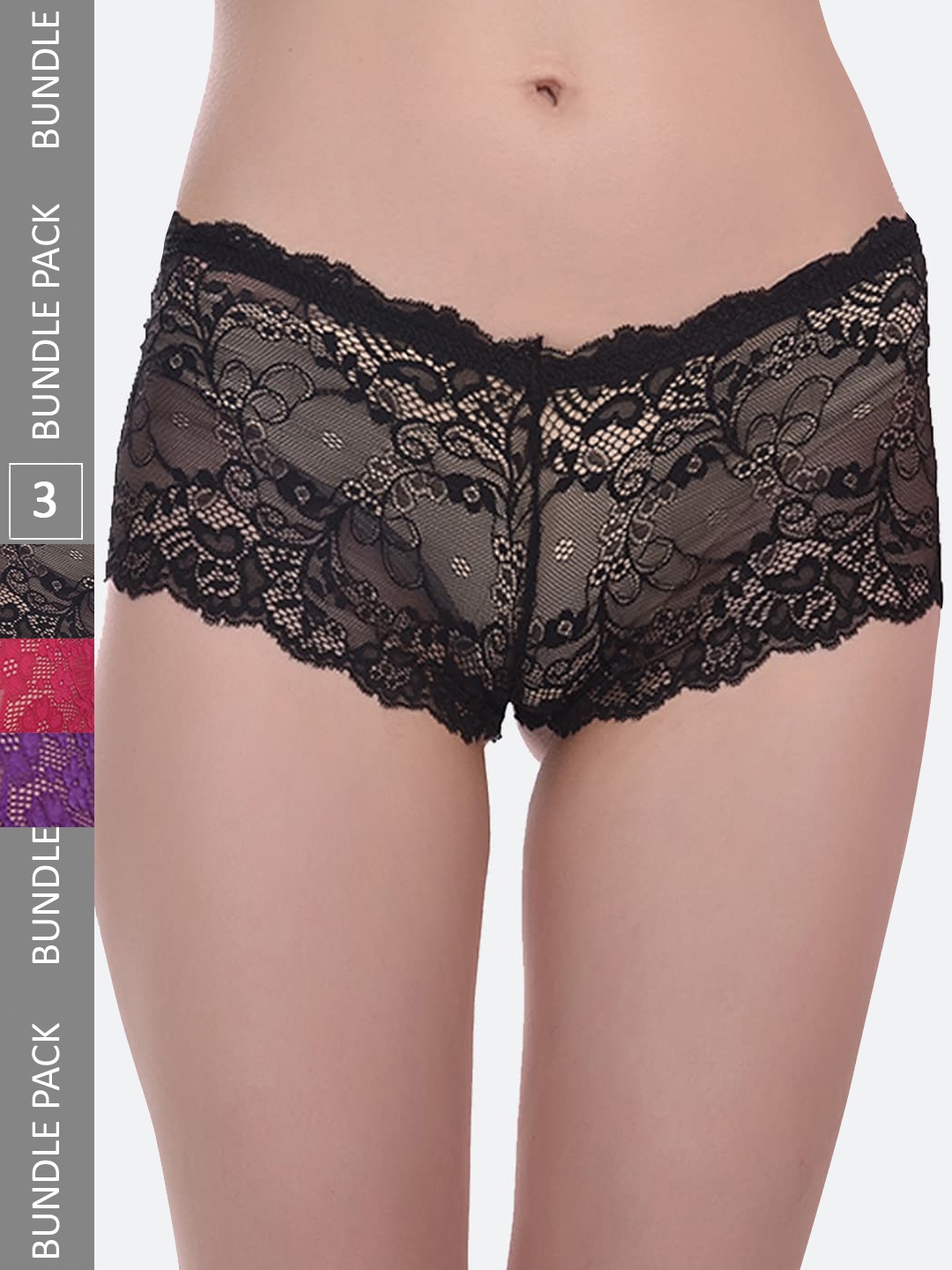 

Fleurt Women Pack Of 3 Assorted Self Design Boy Short Briefs