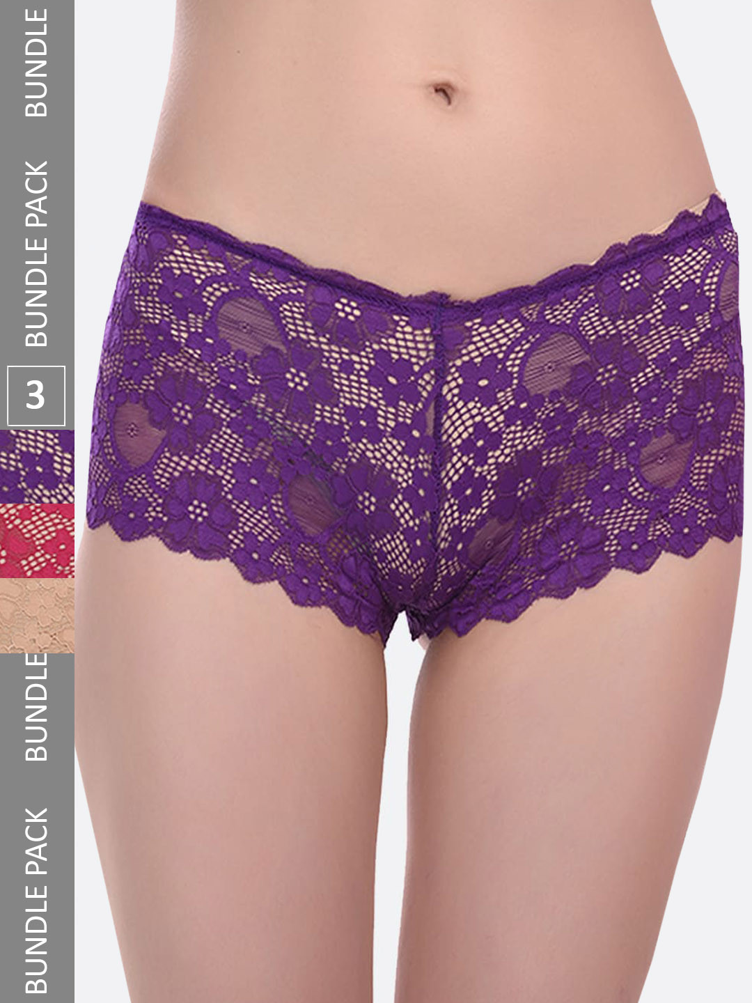 

Fleurt Women Pack Of 3 Assorted Self Design Boy-Shorts Briefs