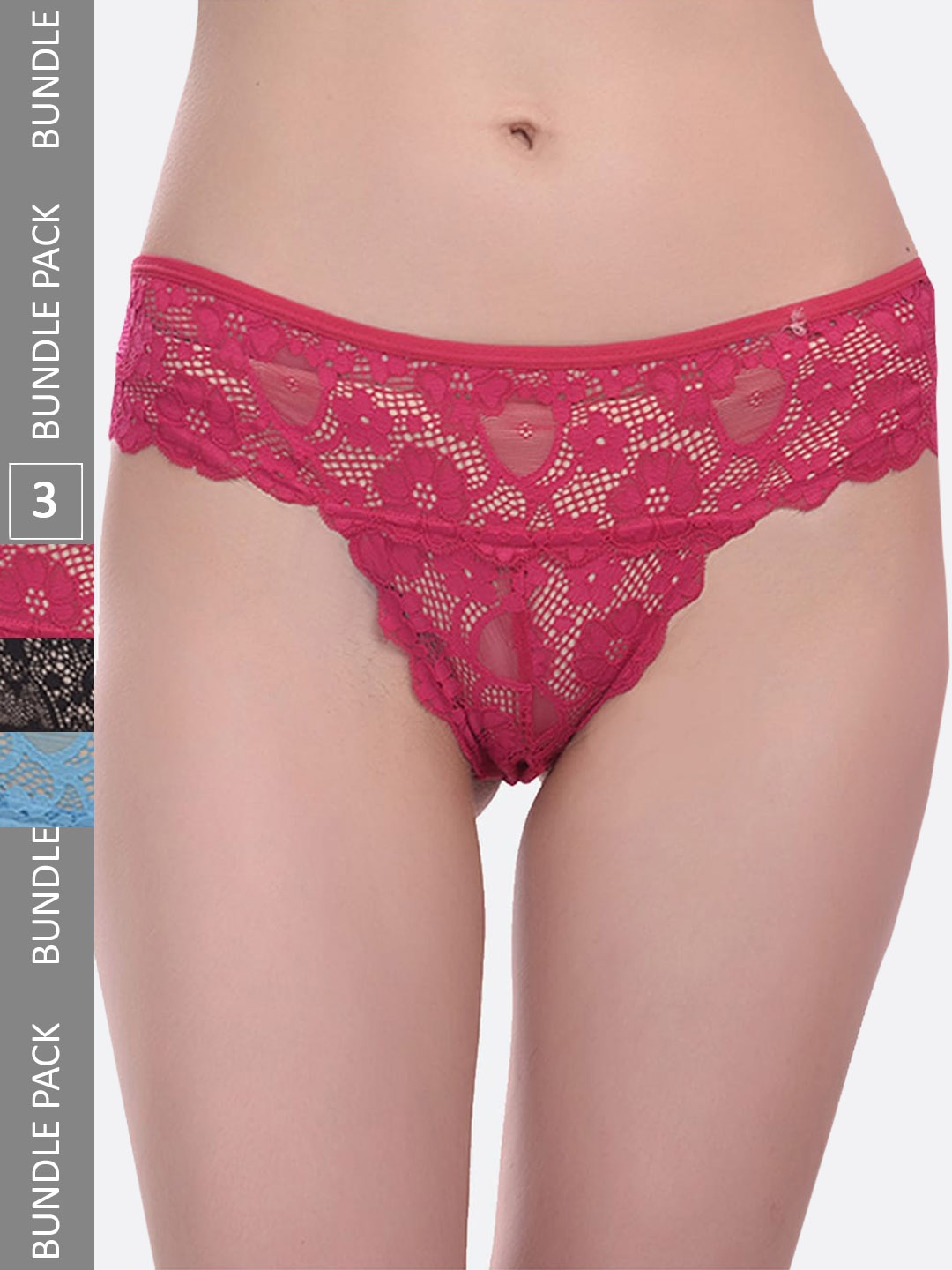 

Fleurt Women Pack Of 3 Assorted Self Design Thong Briefs