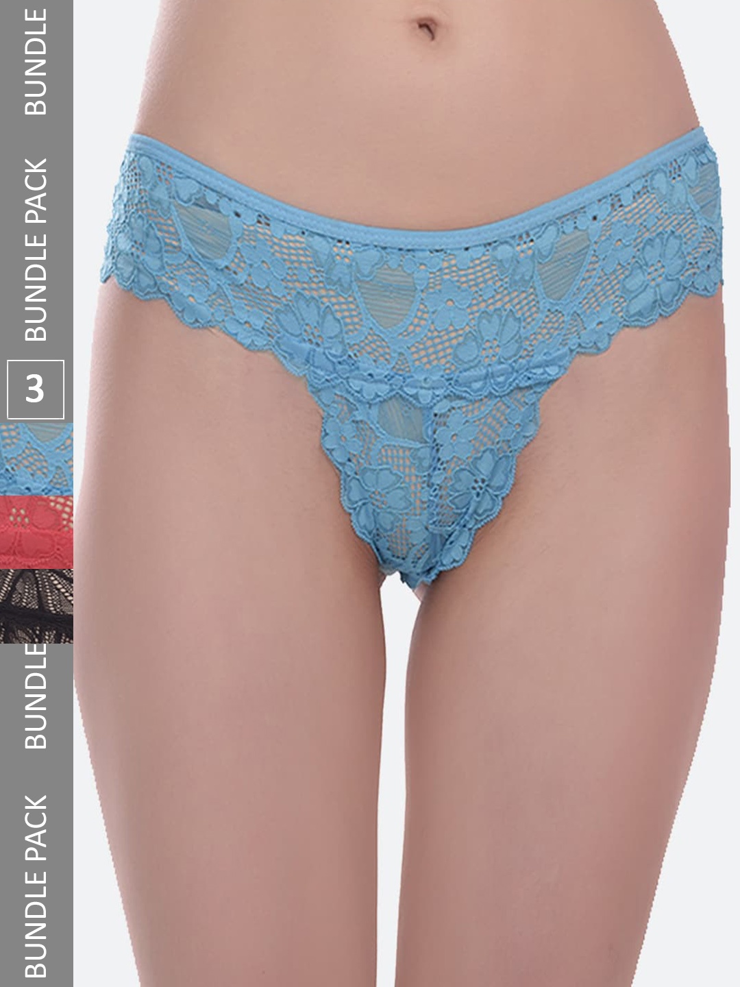 

Fleurt Pack Of 3 Self Design Assorted Thong Briefs
