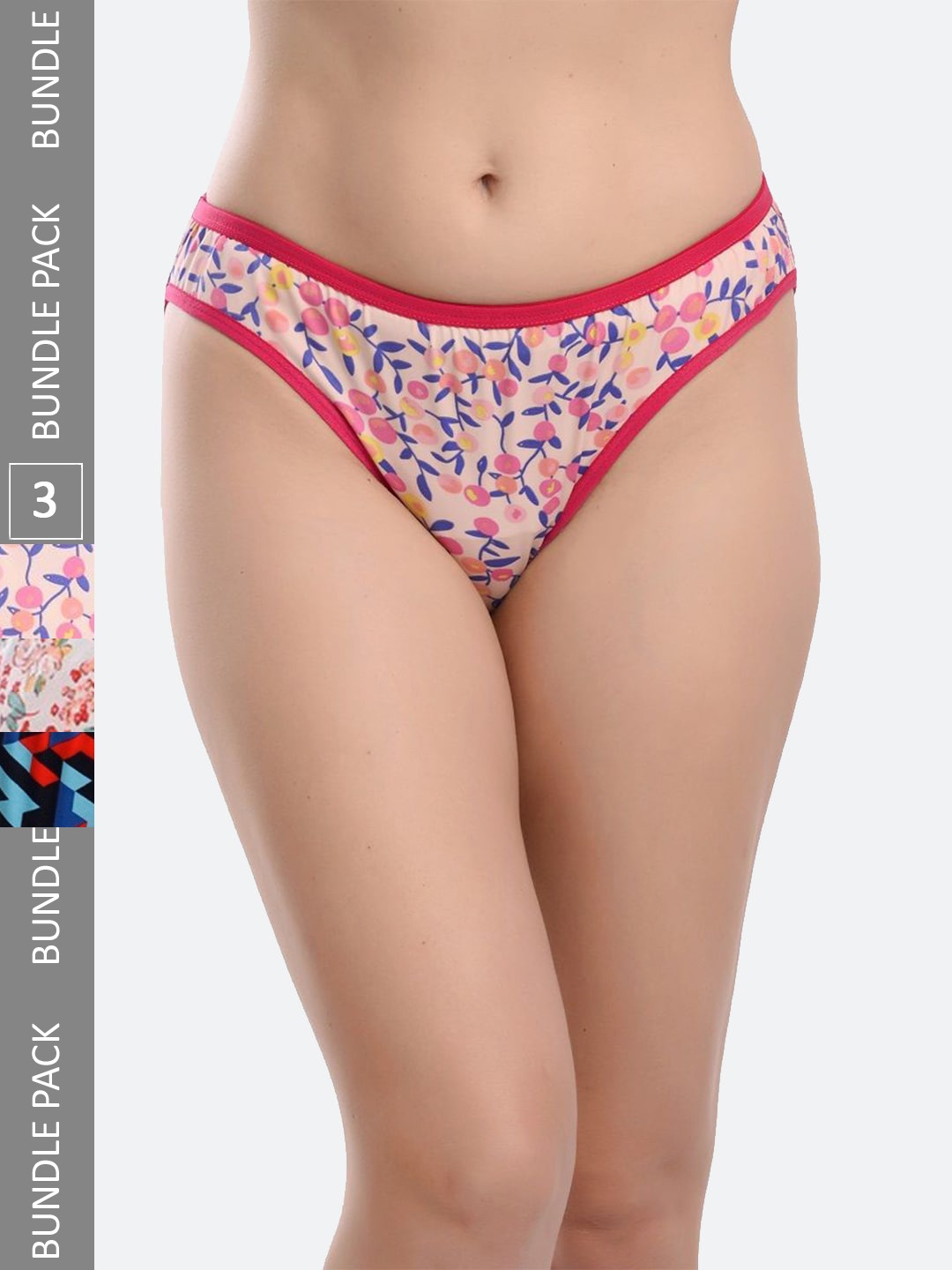 

Fleurt Pack Of 3 Printed Assorted Cotton Hipster Briefs