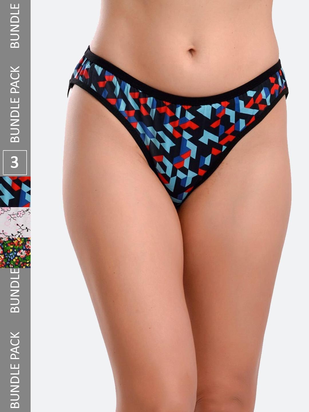 

Fleurt Pack Of 3 Printed Assorted Cotton Hipster Briefs