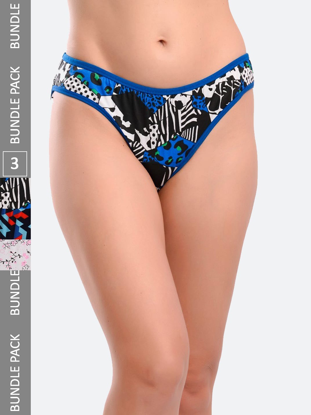 

Fleurt Pack Of 3 Printed Assorted Cotton Hipster Briefs