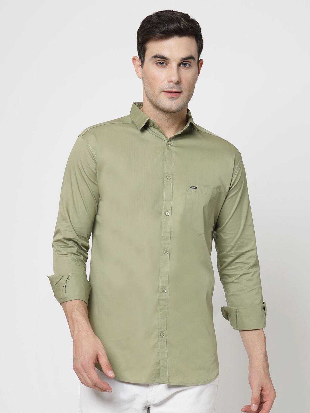 

ADWYN PETER New Spread Collar Cotton Casual Shirt, Green