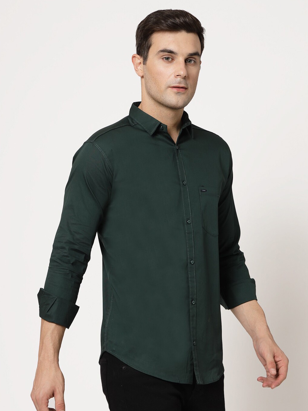 

ADWYN PETER New Spread Collar Cotton Casual Shirt, Green