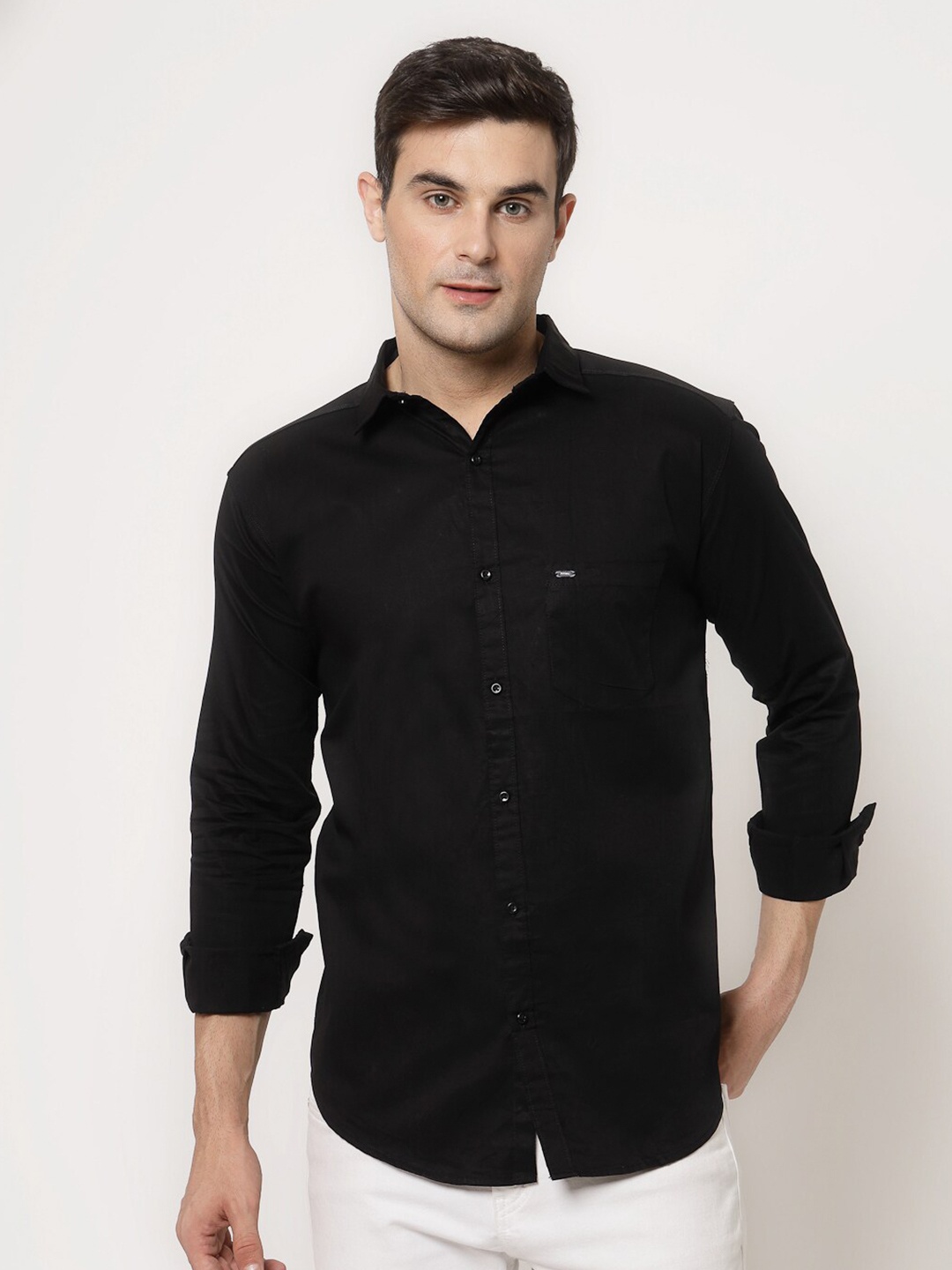 

ADWYN PETER New Spread Collar Cotton Casual Shirt, Black