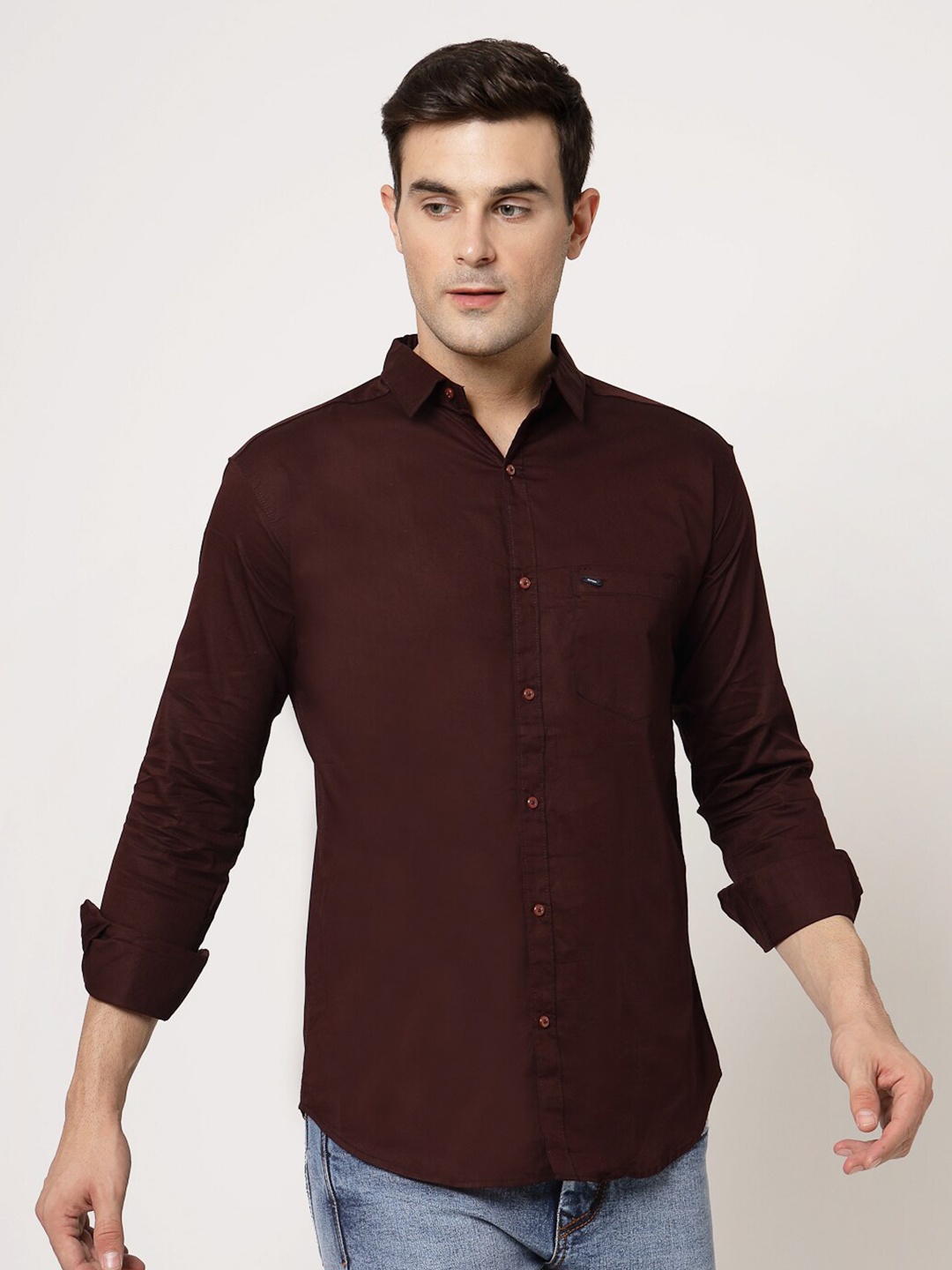 

ADWYN PETER New Spread Collar Cotton Casual Shirt, Maroon