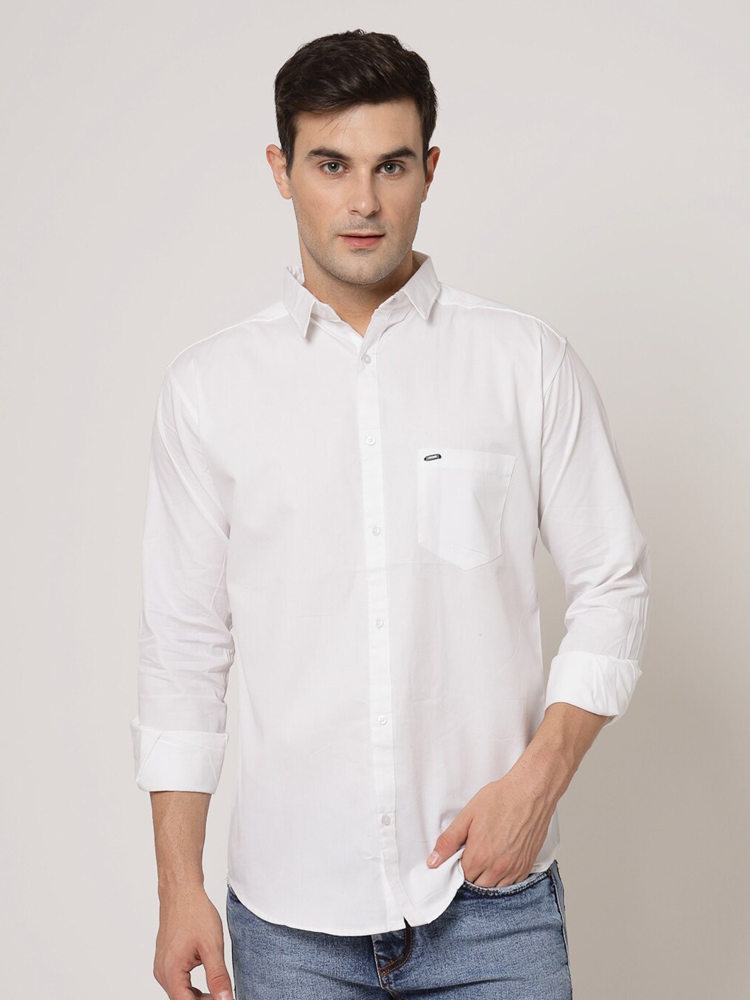 

ADWYN PETER New Spread Collar Cotton Casual Shirt, White