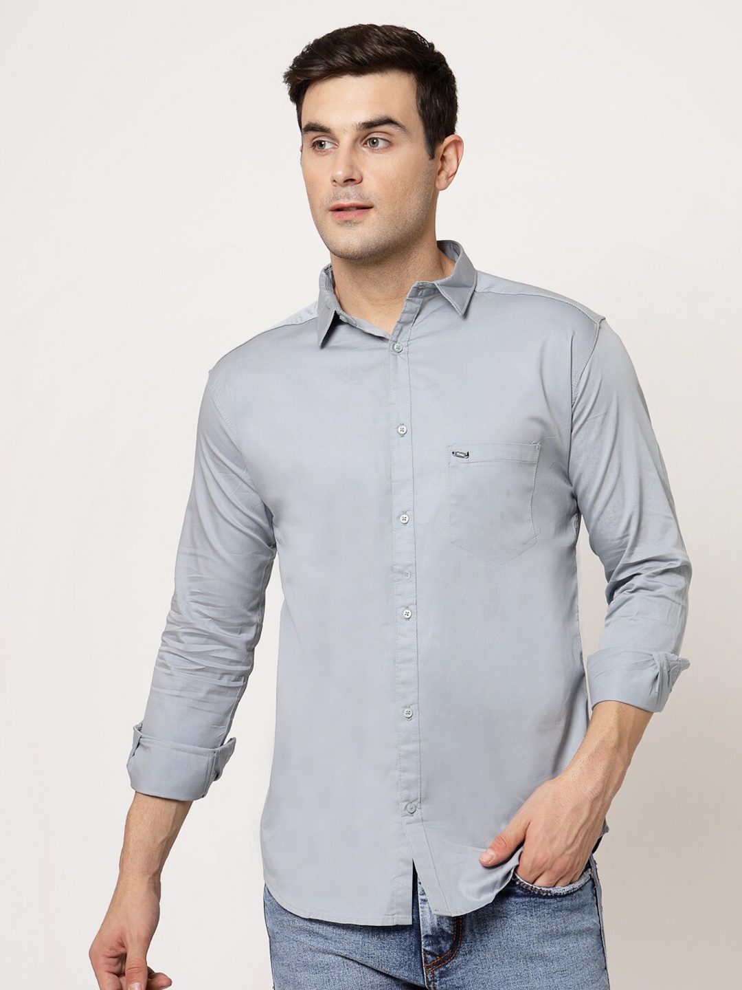 

ADWYN PETER New Spread Collar Cotton Casual Shirt, Grey