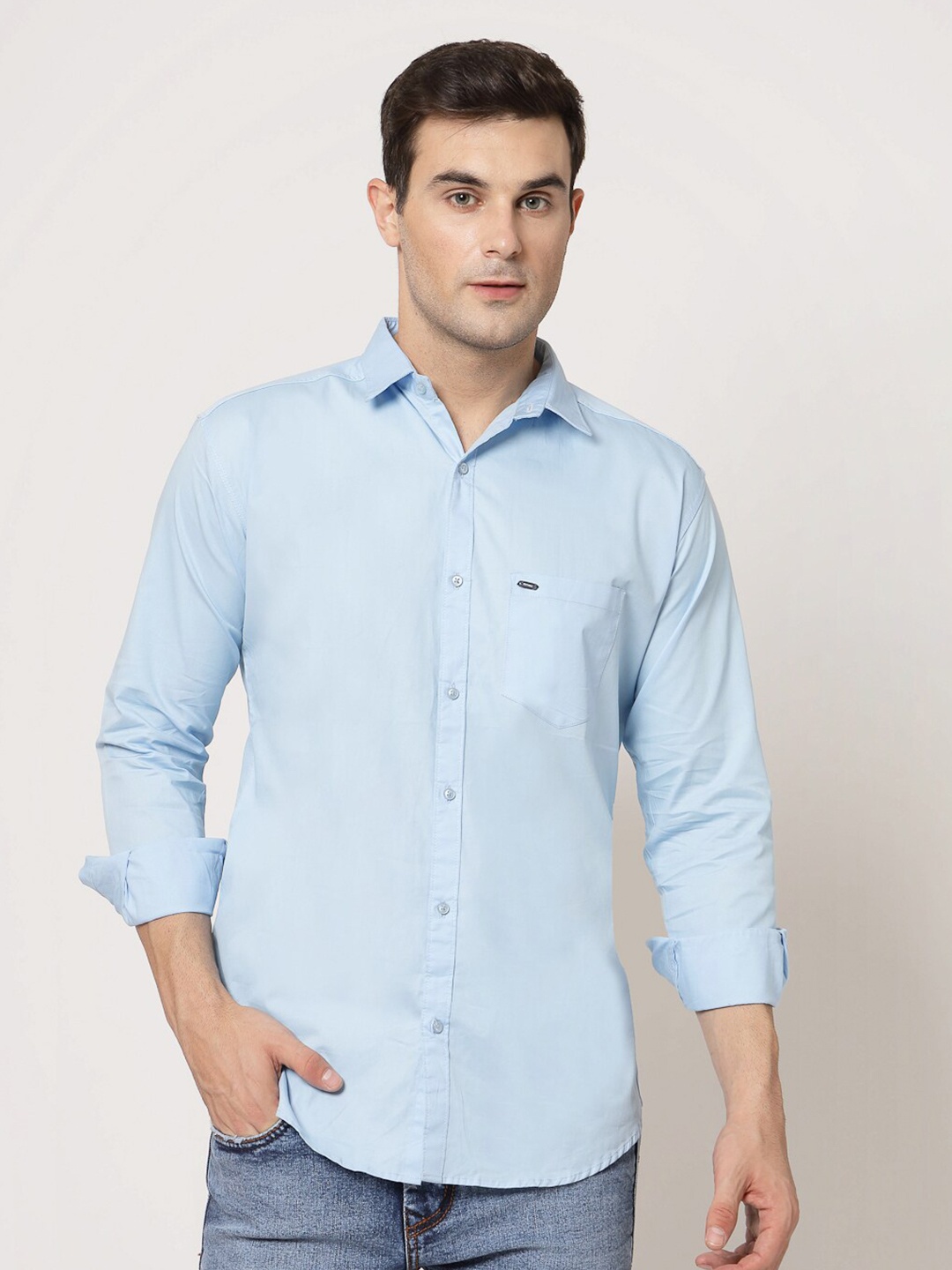 

ADWYN PETER New Spread Collar Cotton Casual Shirt, Blue