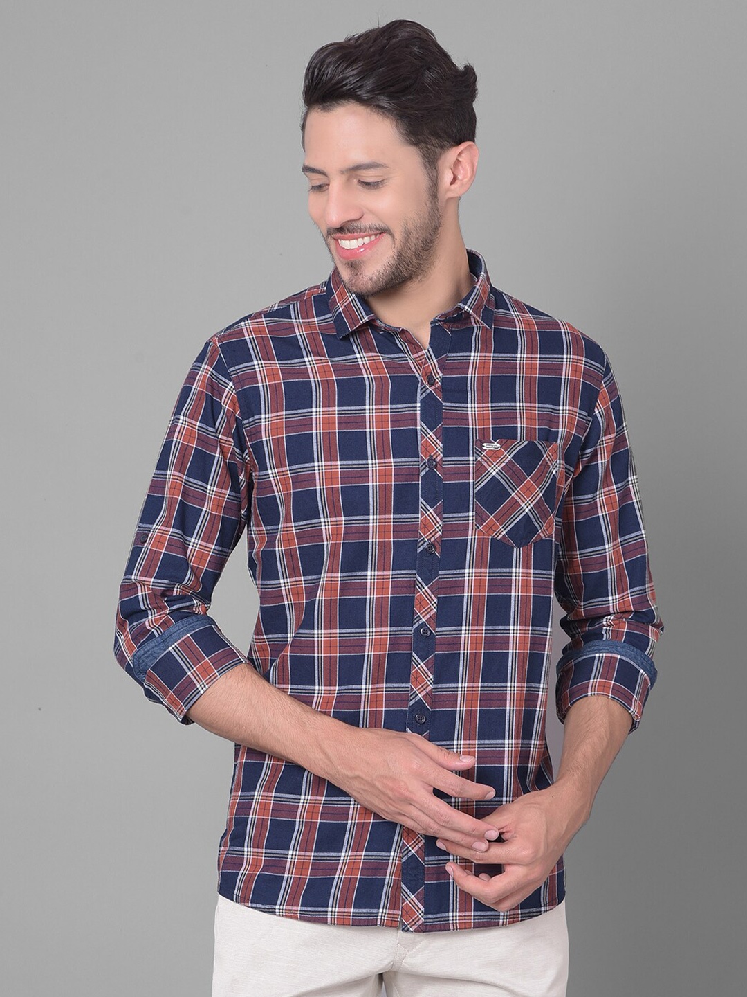 

Canary London Tartan Checked Smart Slim Fit Cotton Casual Shirt, Navy blue