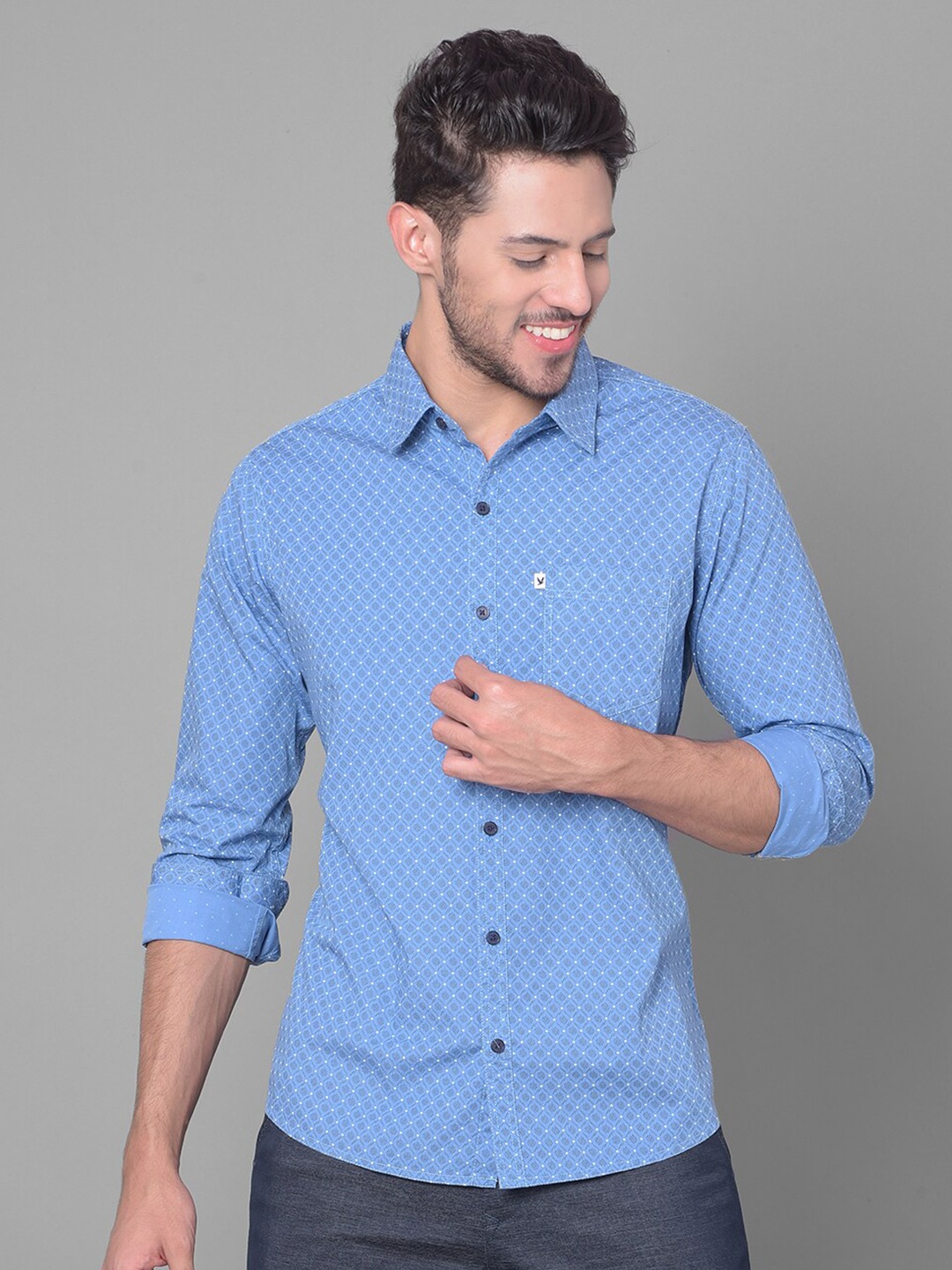 

Canary London Smart Slim Fit Cotton Opaque Printed Casual Shirt, Blue