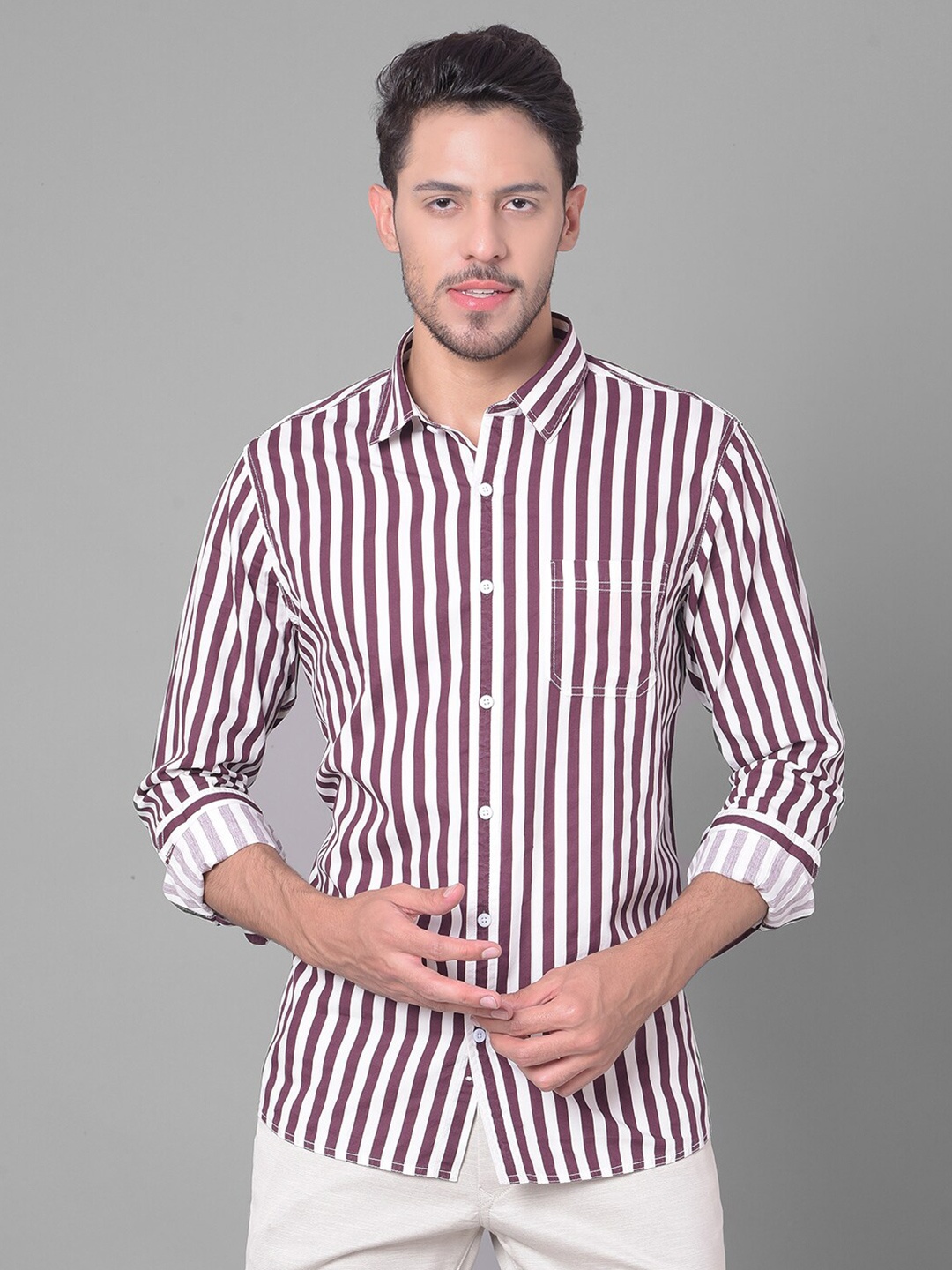 

Canary London Smart Slim Fit Cotton Opaque Striped Casual Shirt, Maroon