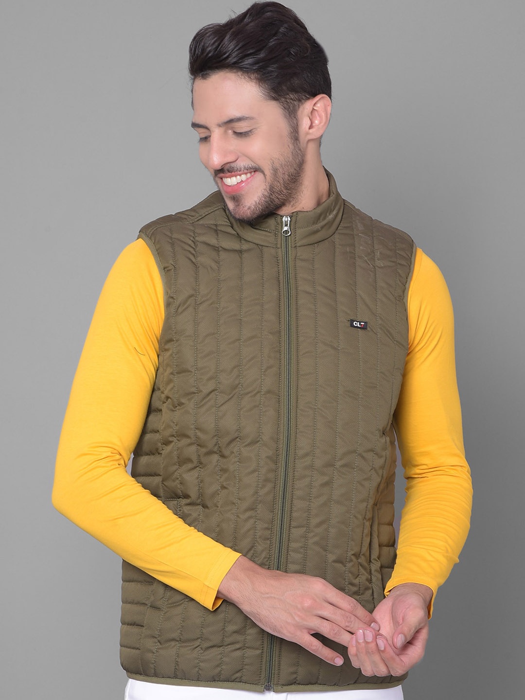 

Canary London Self Design Lightweight Mock Collar Padded Jacket, Olive