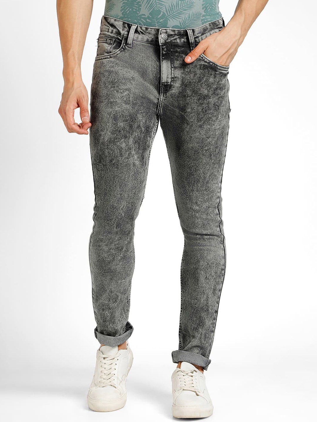 

Urbano Fashion Men Heavy Fade Regular Fit Clean Look Stretchable Jeans, Grey