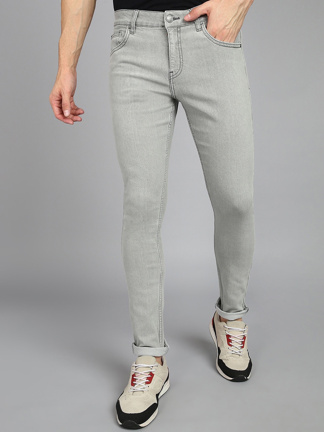

Urbano Fashion Men Regular Fit Clean Look Stretchable Jeans, Grey