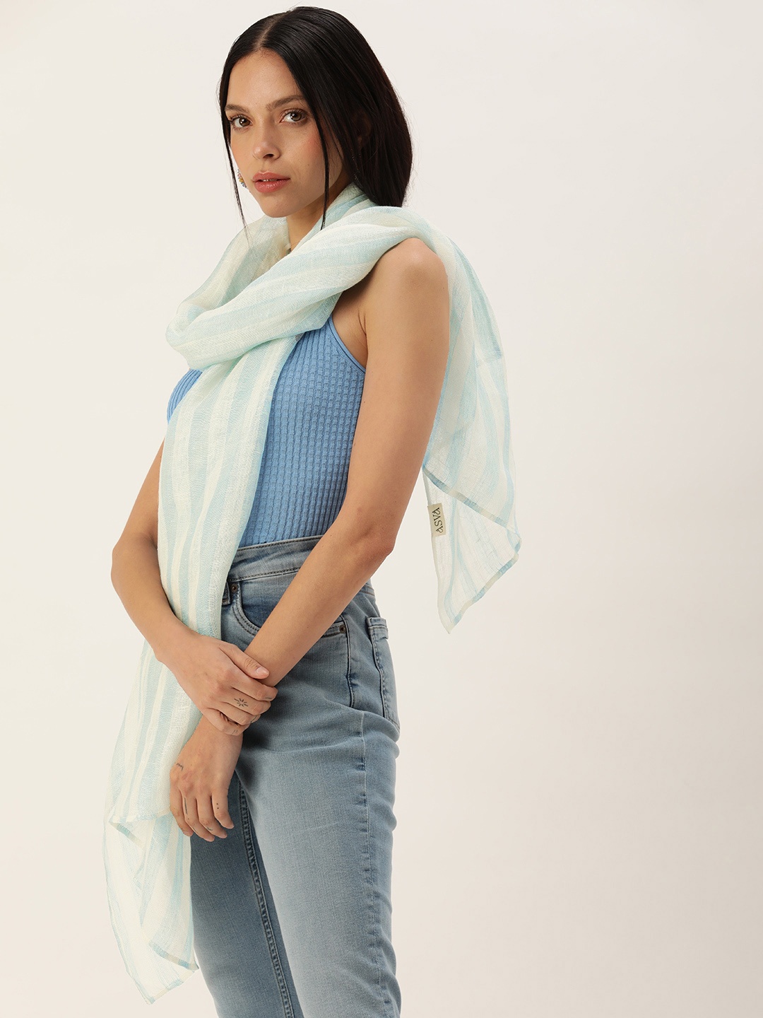 

ASVA Women Striped Scarf, Blue