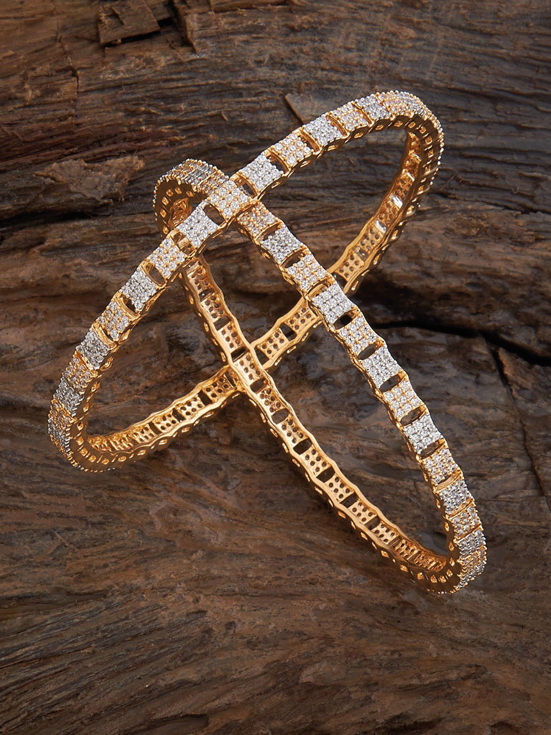 

Kushal's Fashion Jewellery Set Of 2 Rhodium Plated Stone Studded Silver Bangles