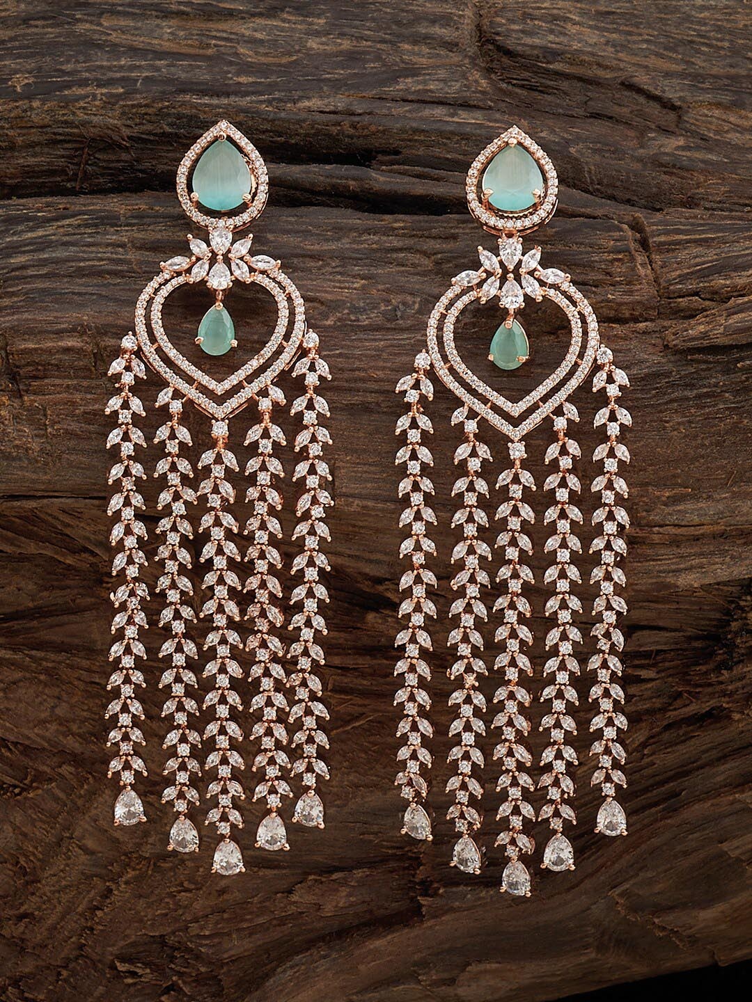 

Kushal's Fashion Jewellery Rose Gold Plated CZ Studded Teardrop Shaped Drop Earrings
