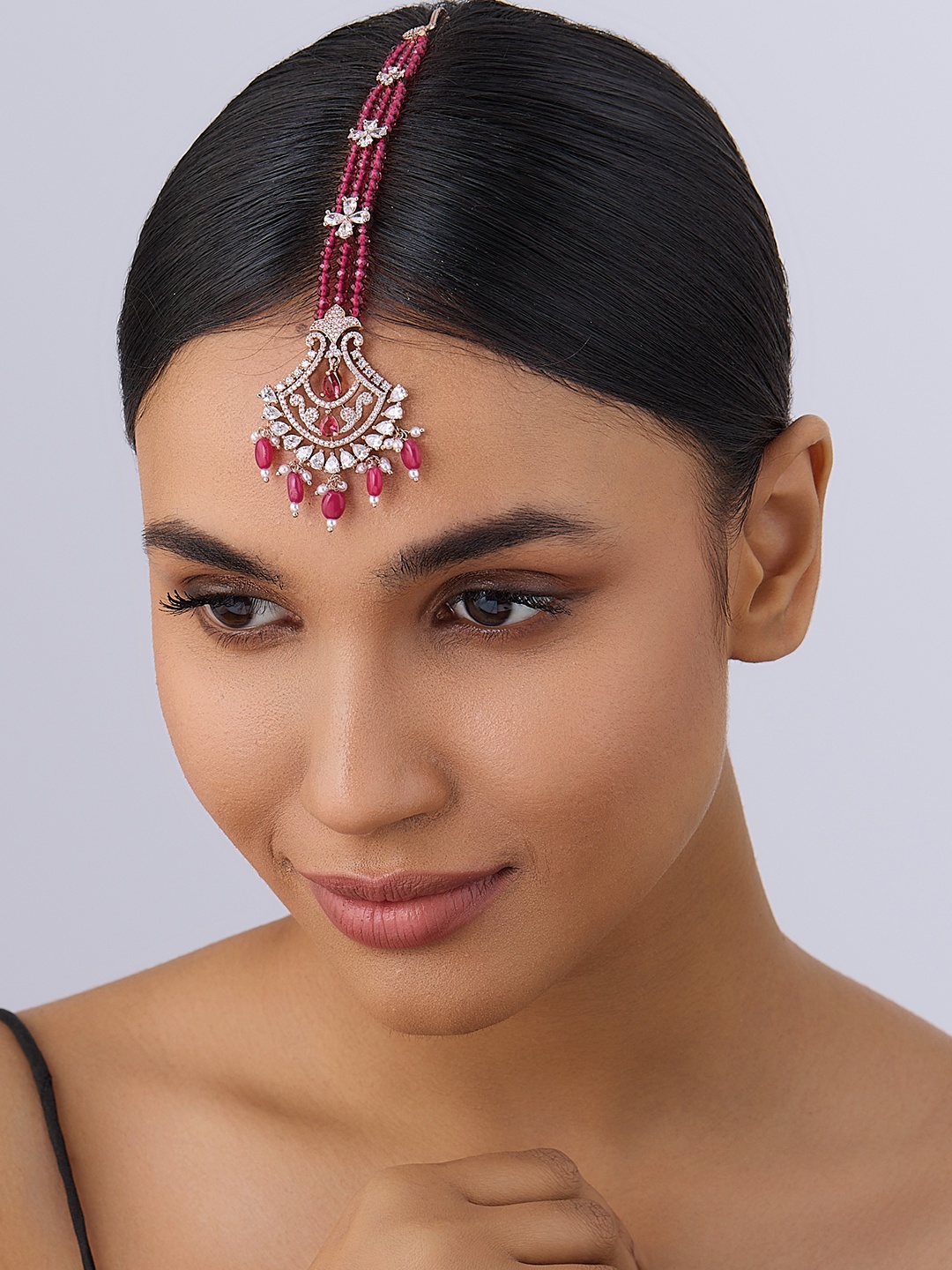 Kushal's Fashion Jewellery Gold-Plated Cubic Zirconia-Studded Maangtikka