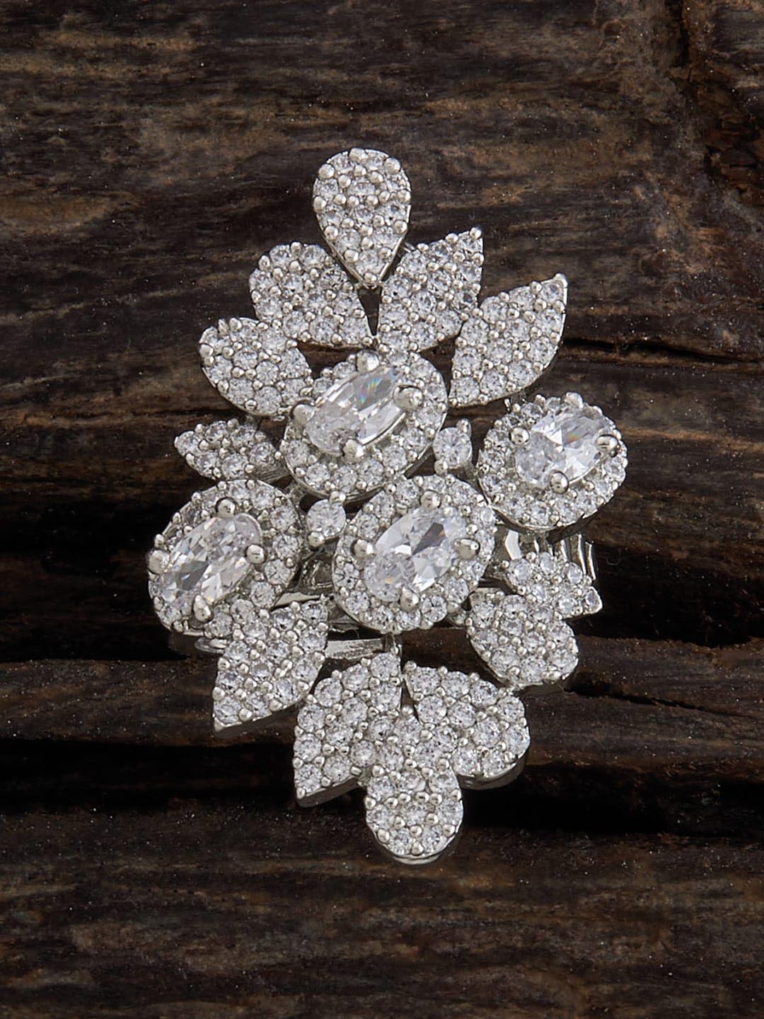 

Kushal's Fashion Jewellery Rhodium-Plated CZ-Studded Finger Ring, Silver