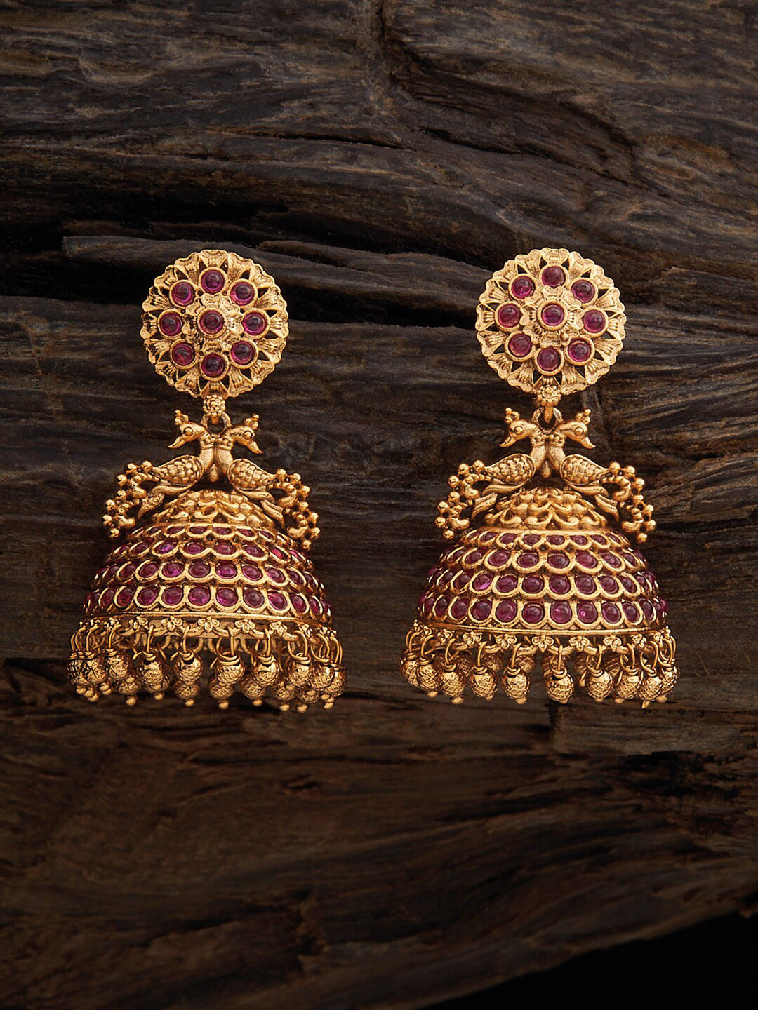 

Kushal's Fashion Jewellery Gold Plated CZ Studded Dome Shaped Jhumkas