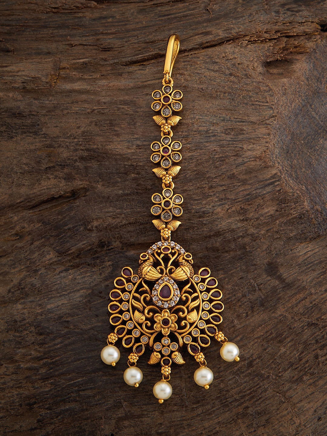 

Kushal's Fashion Jewellery Gold-Plated Stone-Studded & Beaded Maang Tikka