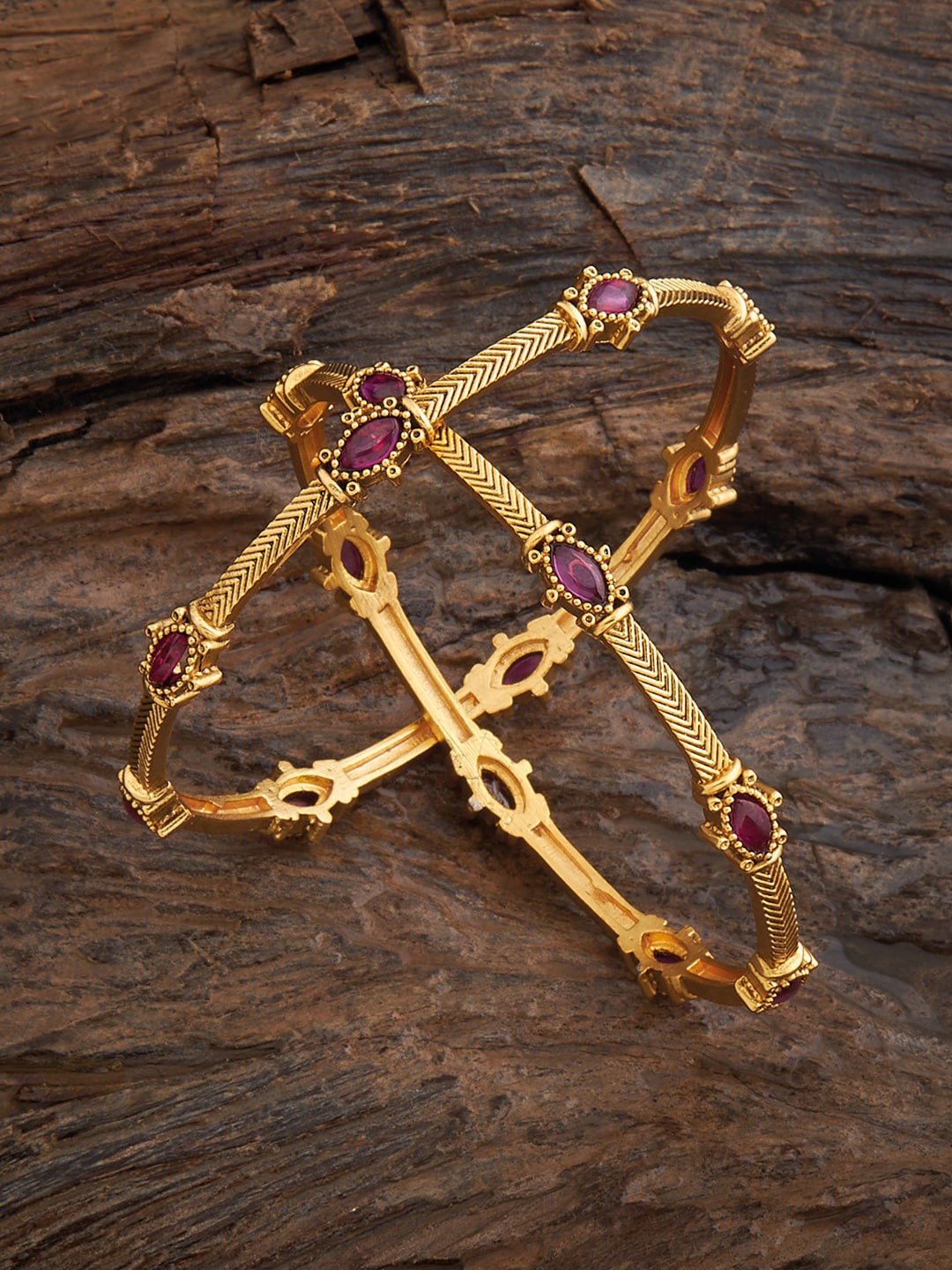 

Kushal's Fashion Jewellery Set Of 2 Gold-Plated Ruby Antique Bangles