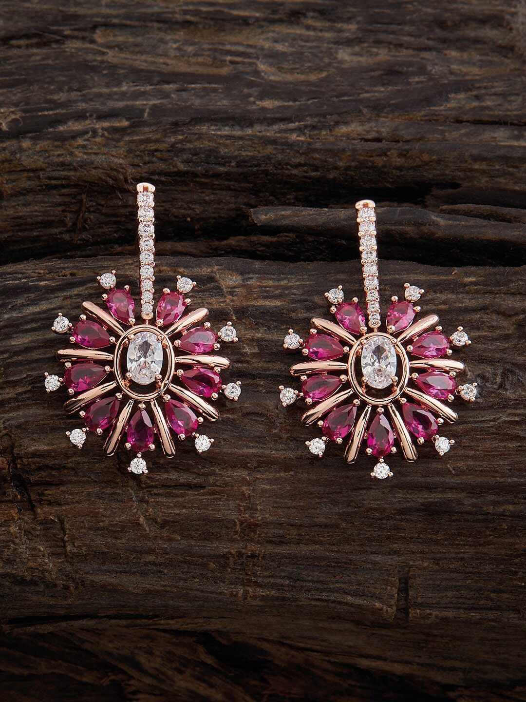 

Kushal's Fashion Jewellery Rose Gold Plated CZ Studded Drop Earrings