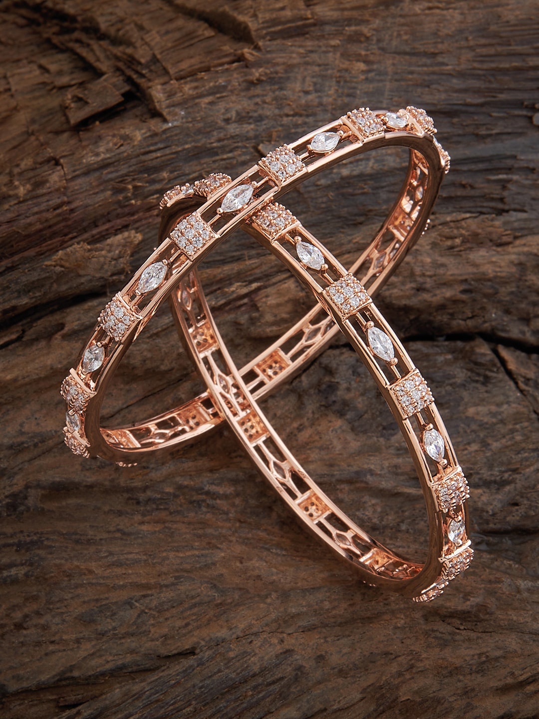 

Kushal's Fashion Jewellery Set Of 2 Rose Gold-Plated Stone-Studded Bangles