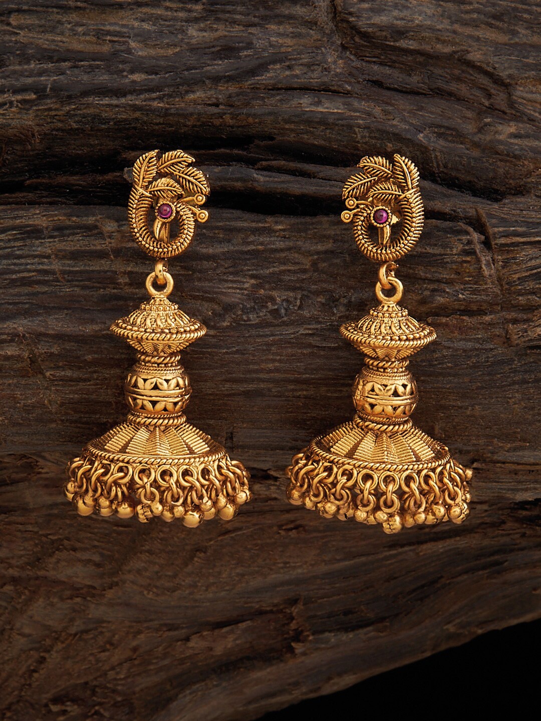 

Kushal's Fashion Jewellery Gold Plated CZ Studded Dome Shaped Jhumkas