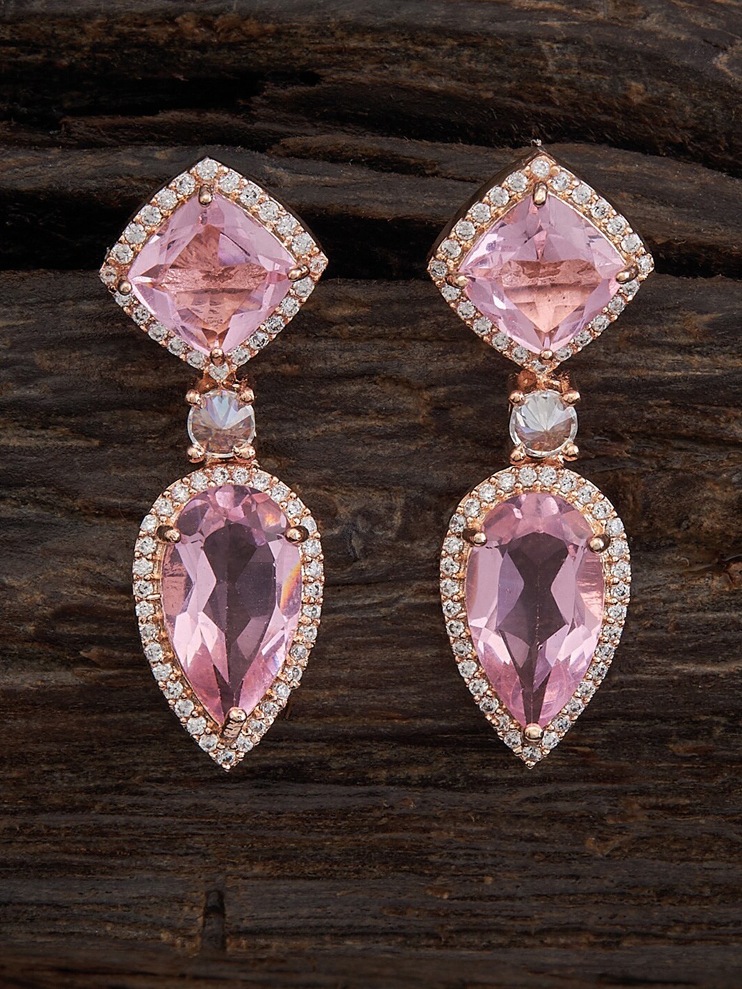 

Kushal's Fashion Jewellery Gold-Plated Teardrop Shaped Drop Earrings, Rose gold