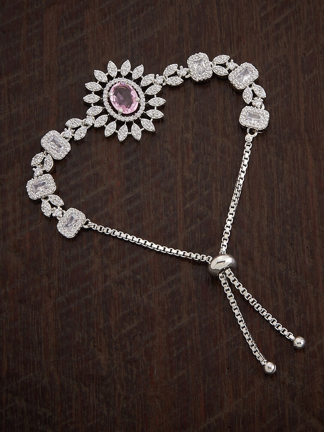 

Kushal's Fashion Jewellery Cubic Zirconia Rhodium-Plated Link Bracelet, Silver