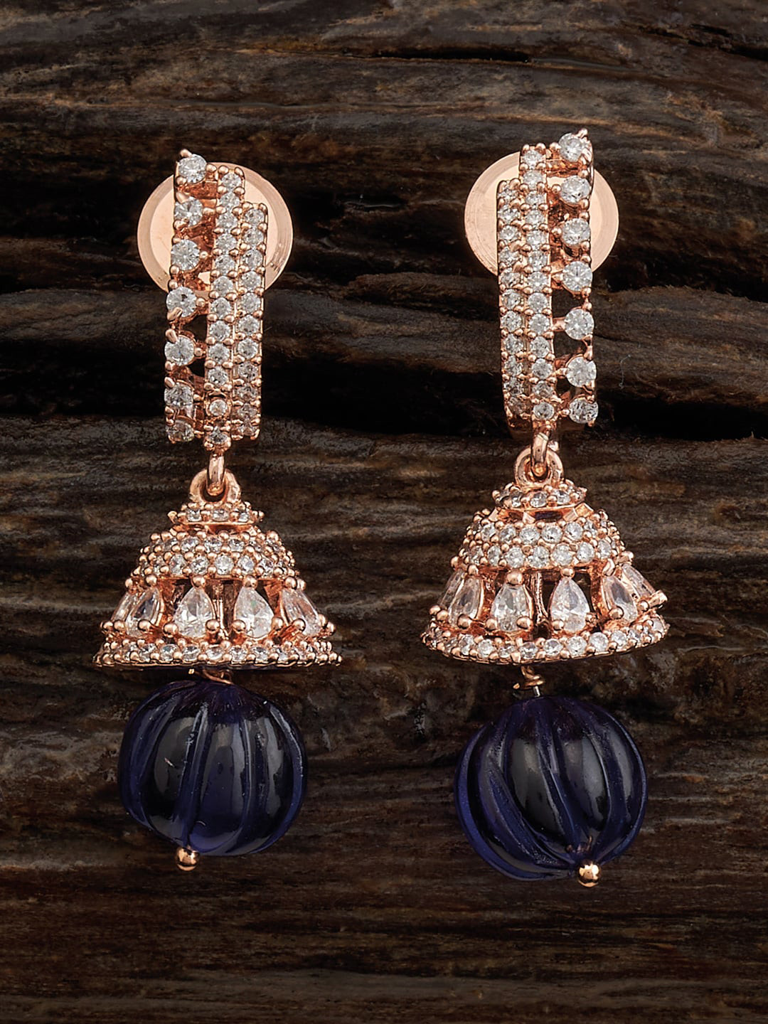 

Kushal's Fashion Jewellery Rose Gold Plated Dome Shaped Jumkas Earrings, Blue