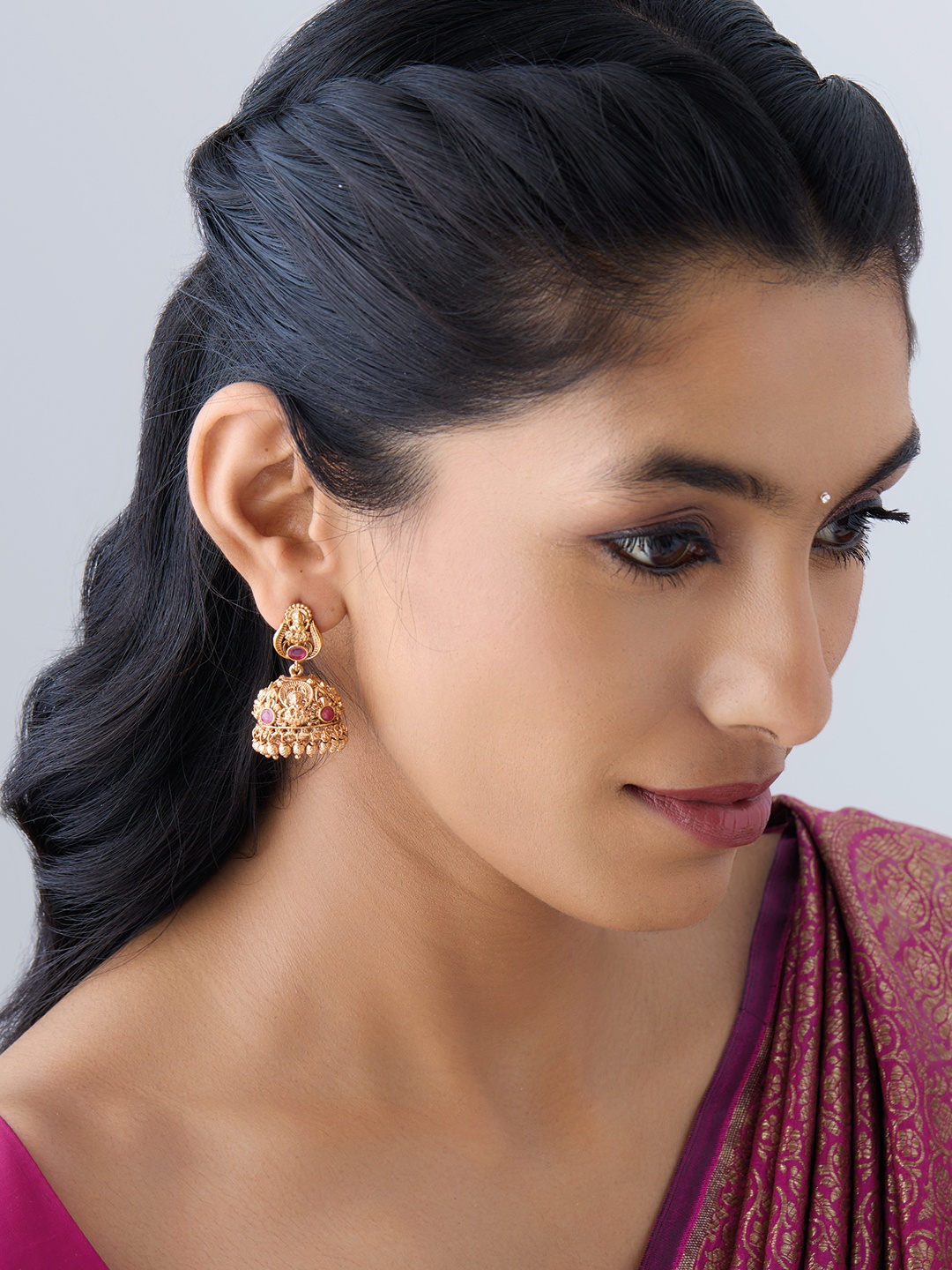 

Kushal's Fashion Jewellery Gold Plated Dome Shaped Jhumkas Earrings, Red