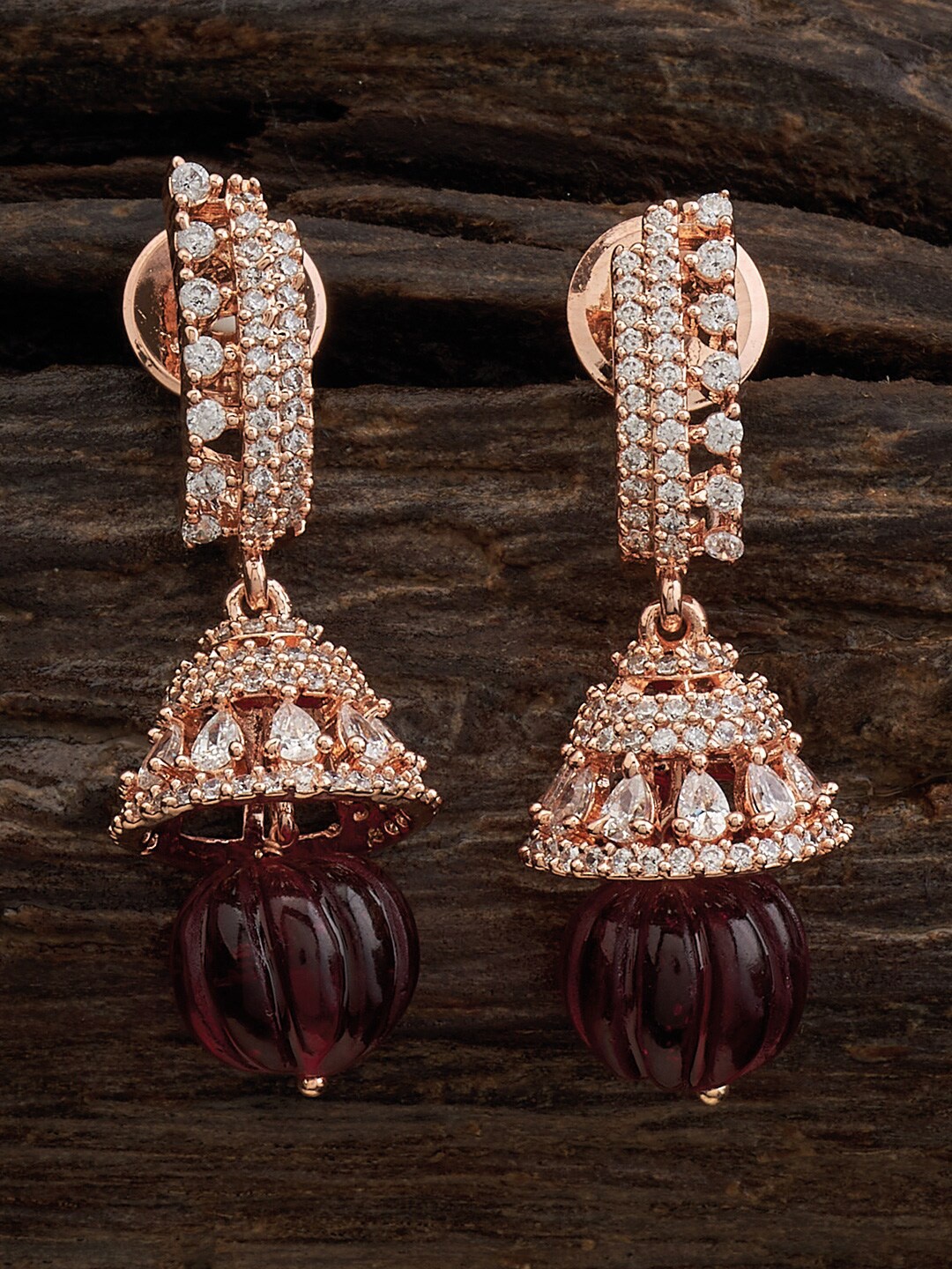 

Kushal's Fashion Jewellery Rose Gold Plated Dome Shaped Jumkas Earrings, Red