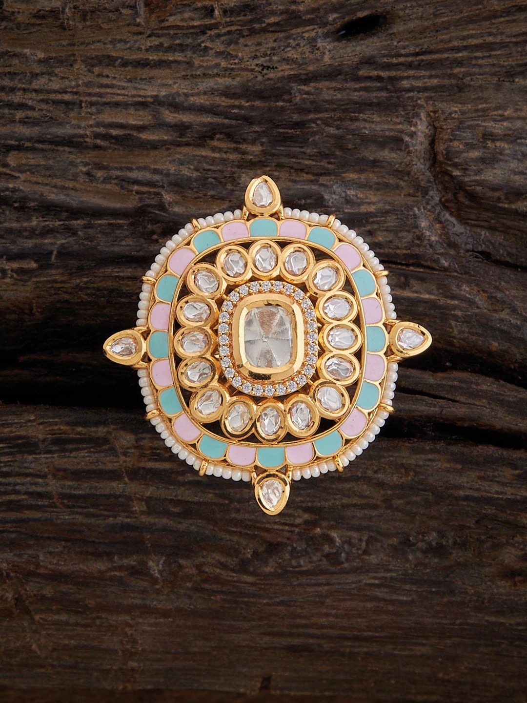 

Kushal's Fashion Jewellery Kundan-Studded Meenakari Ethnic Ring, Gold